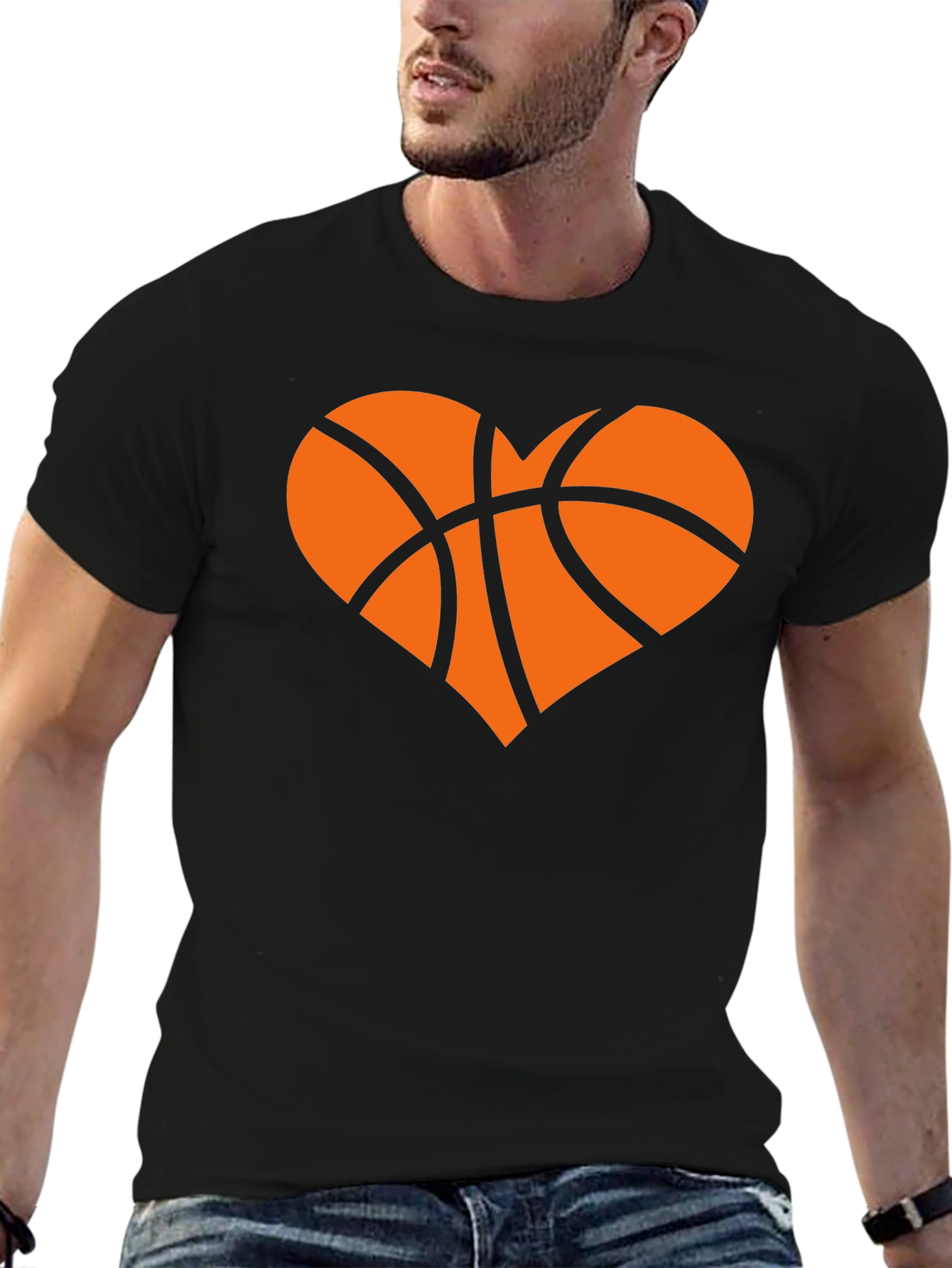 Basketball Heart Graphic Tee - Black Cotton T-Shirt