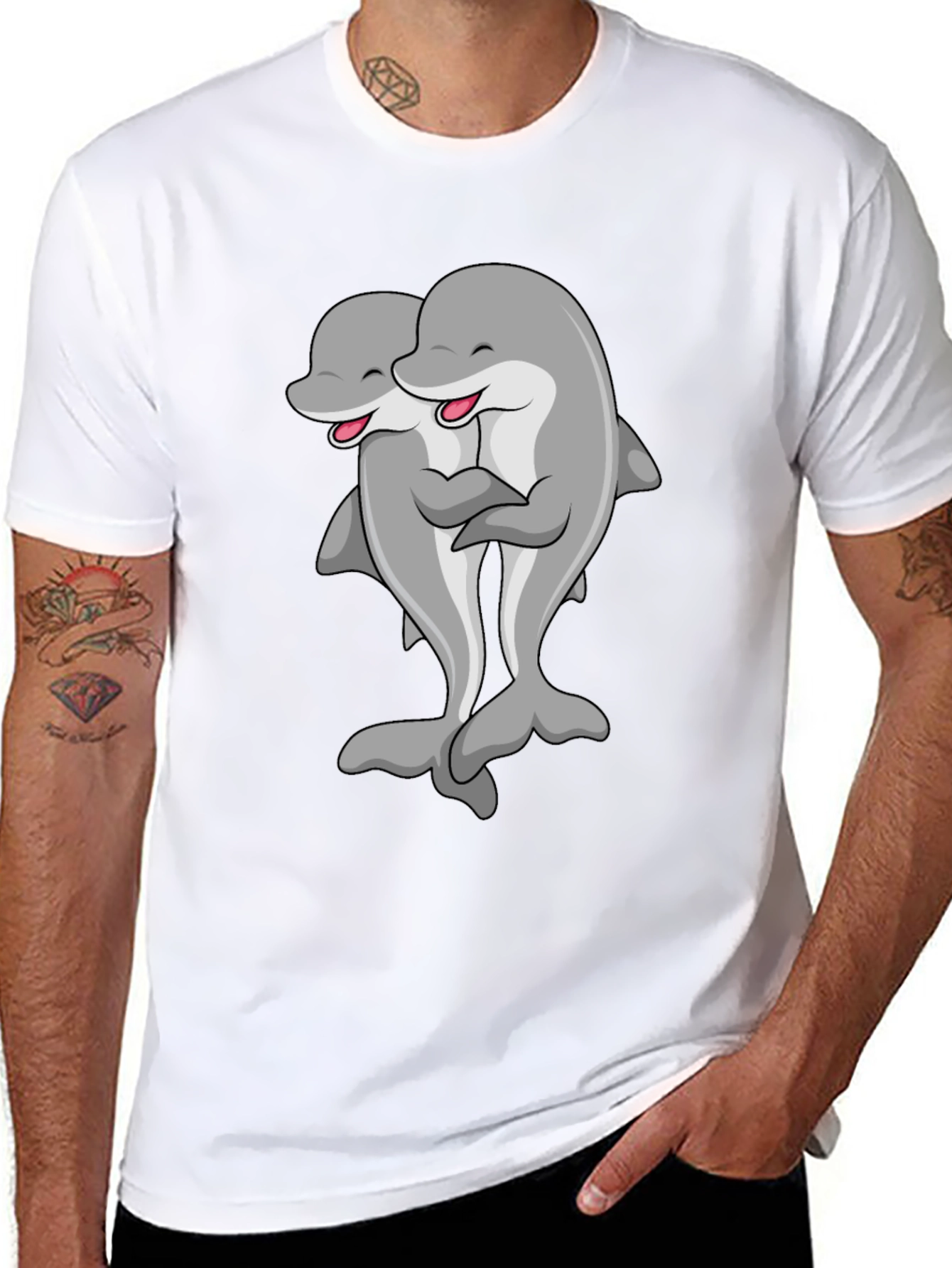 Cute Dolphin Hug Black T-Shirt