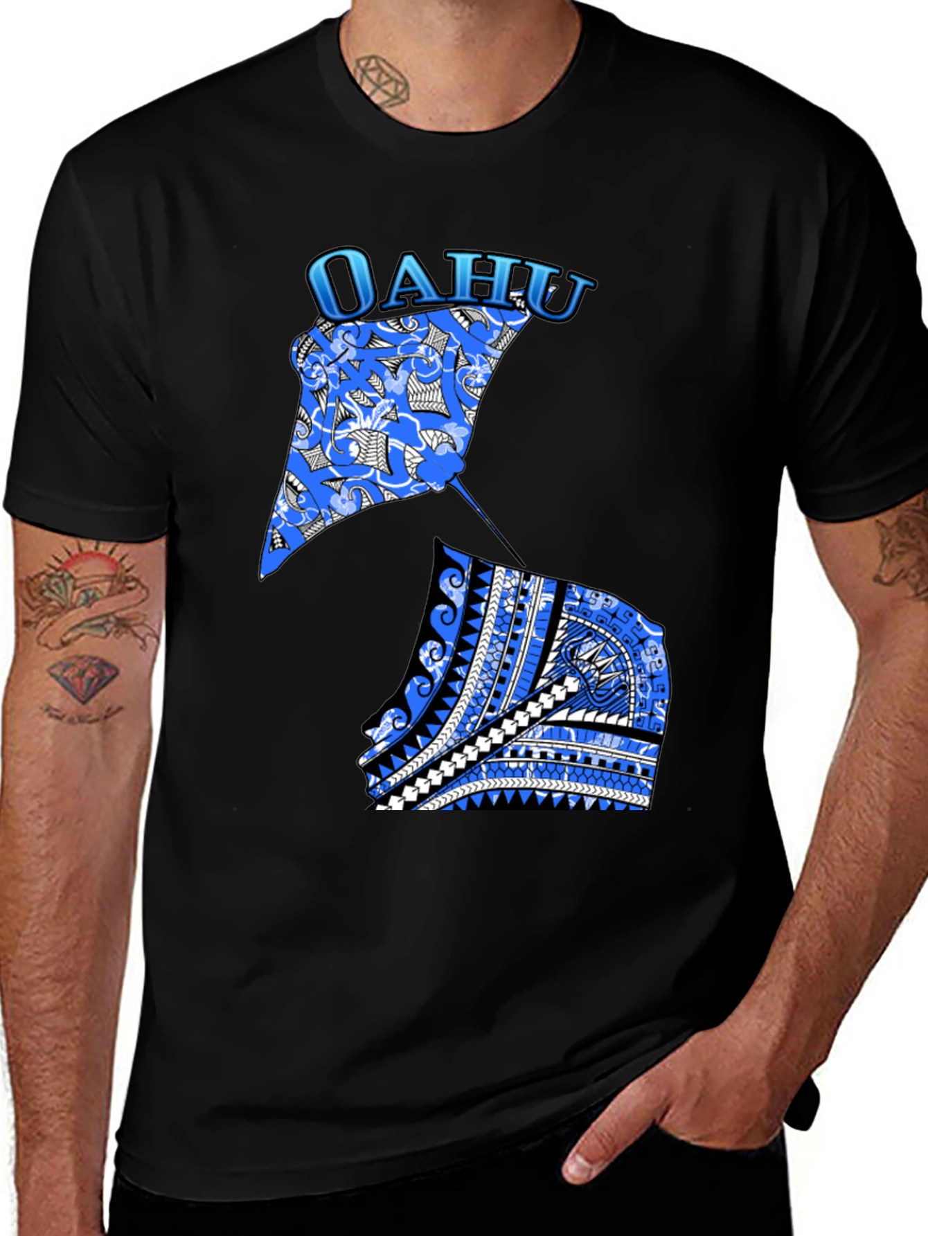 Oahu Stingray Graphic Print Black T-Shirt
