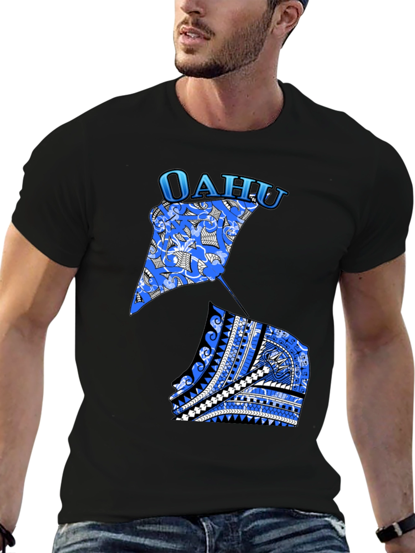 Oahu Stingray Graphic Print Black T-Shirt
