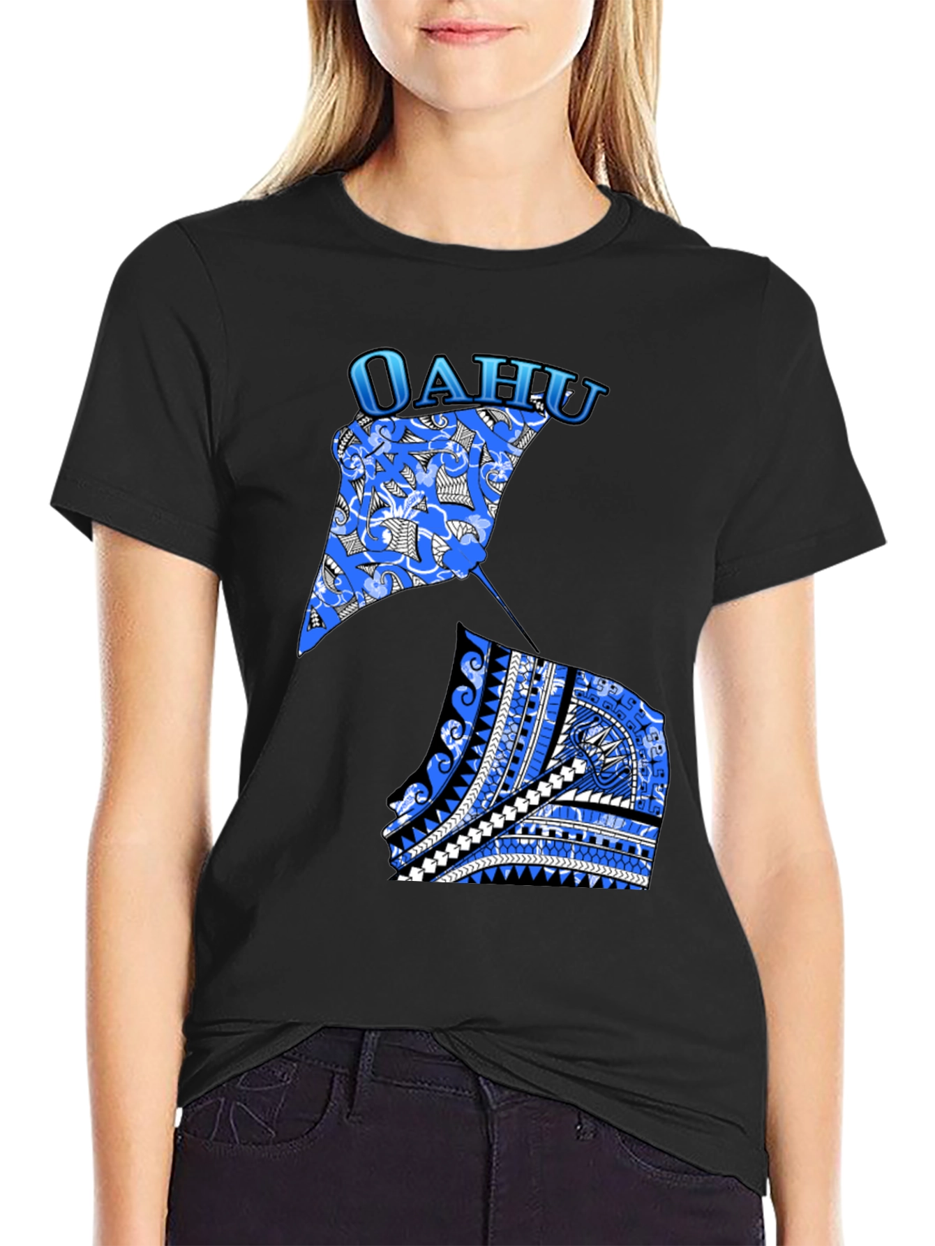 Oahu Stingray Graphic Print Black T-Shirt