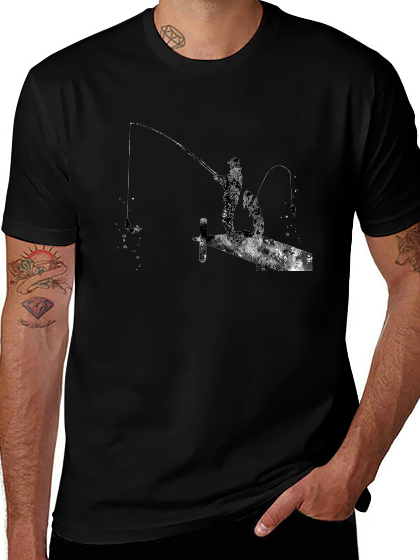 Fishing Silhouette Graphic Black T-Shirt