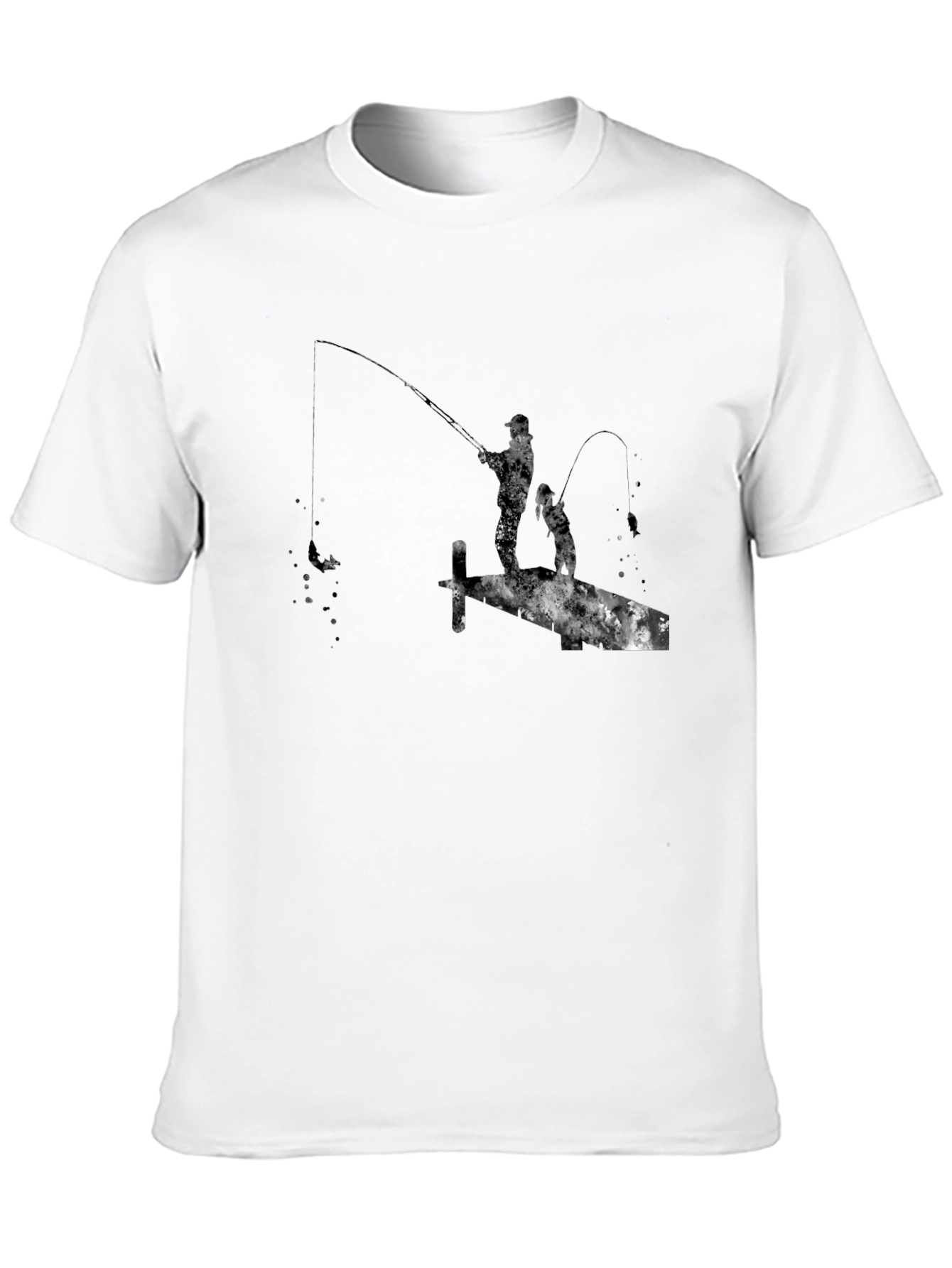 Fishing Silhouette Graphic Black T-Shirt