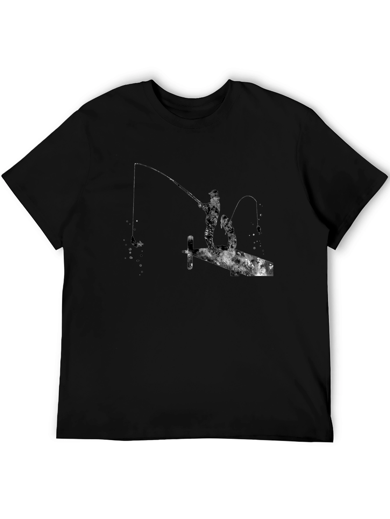Fishing Silhouette Graphic Black T-Shirt