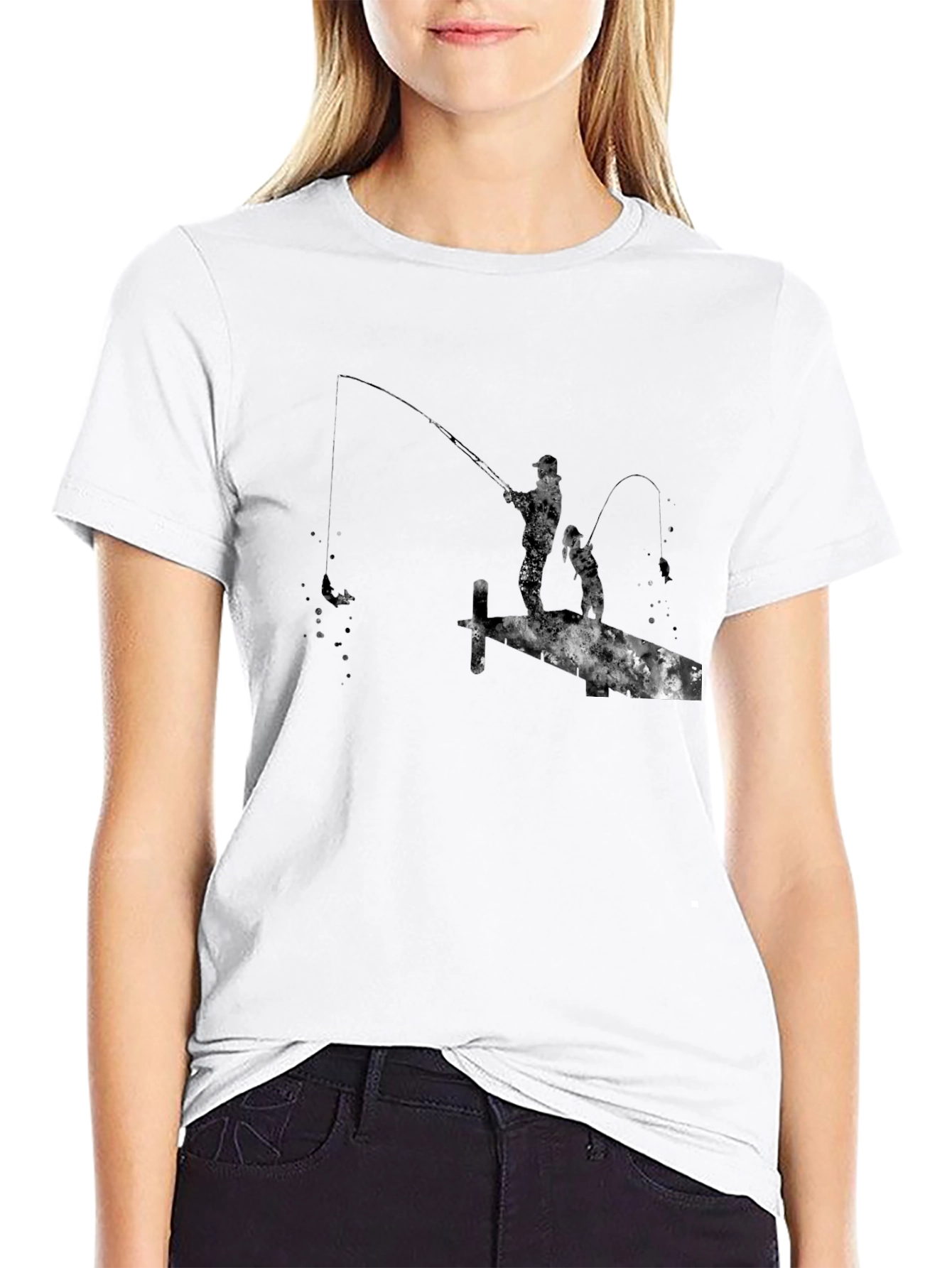 Fishing Silhouette Graphic Black T-Shirt
