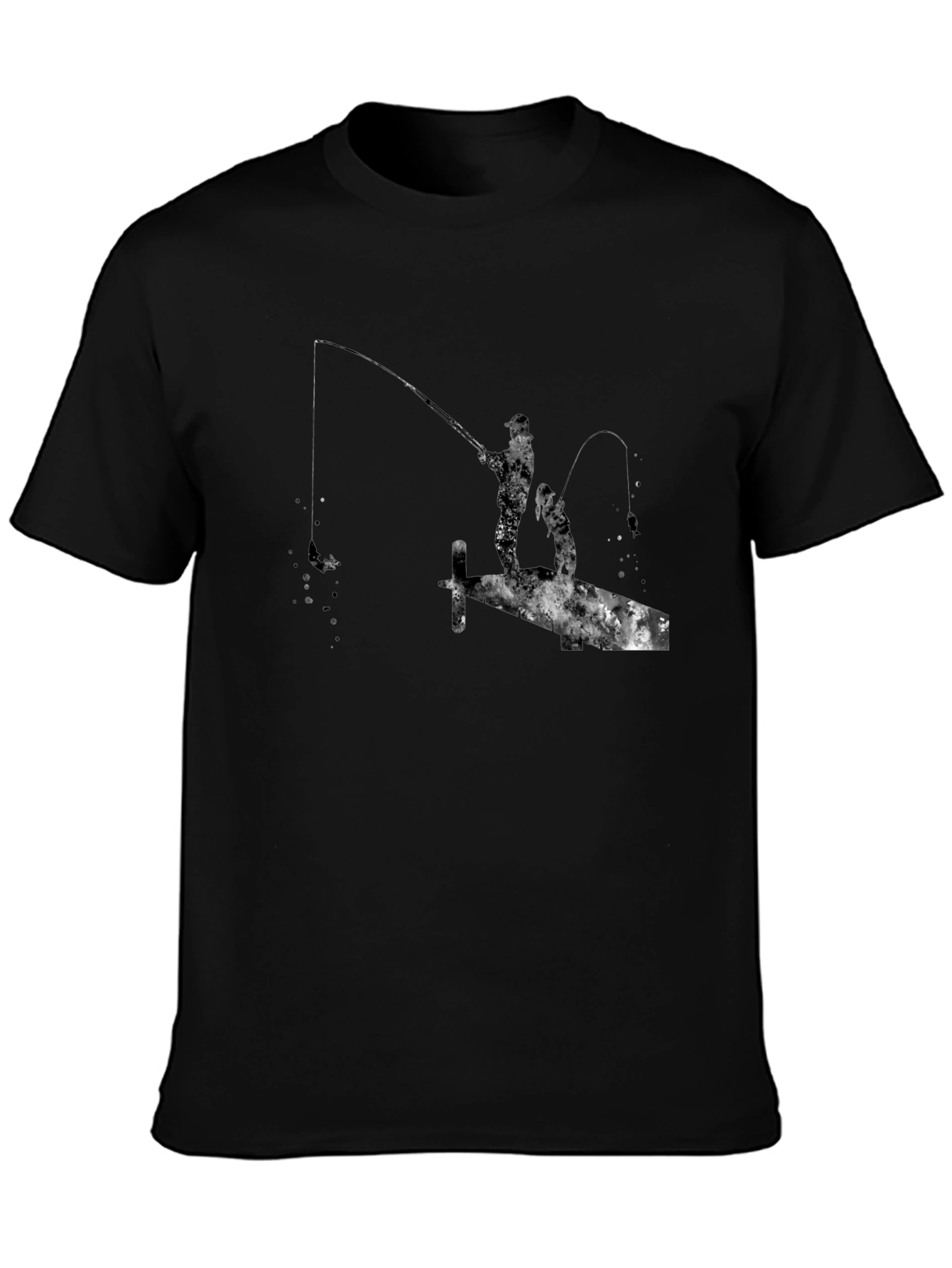 Fishing Silhouette Graphic Black T-Shirt