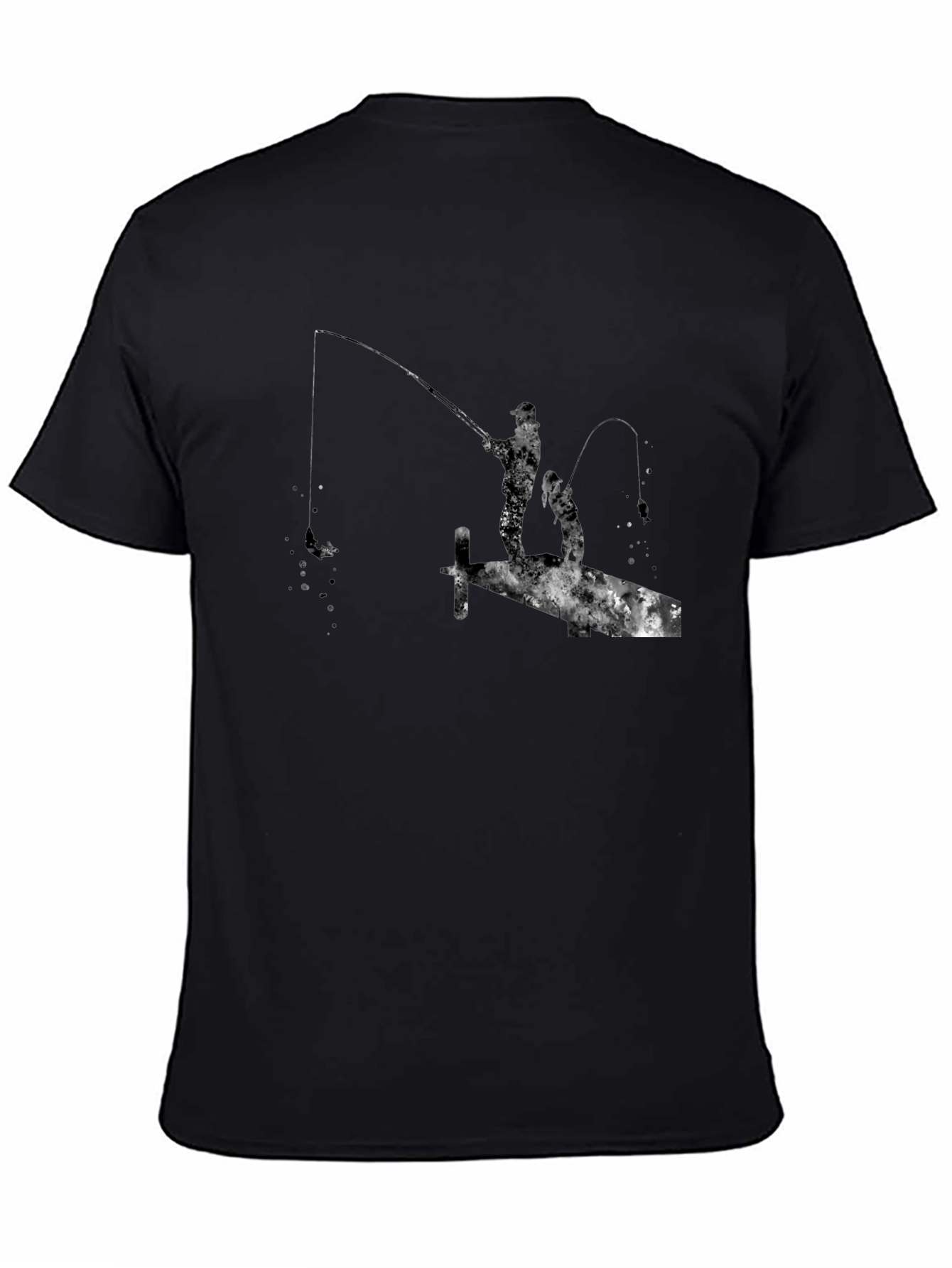 Fishing Silhouette Graphic Black T-Shirt