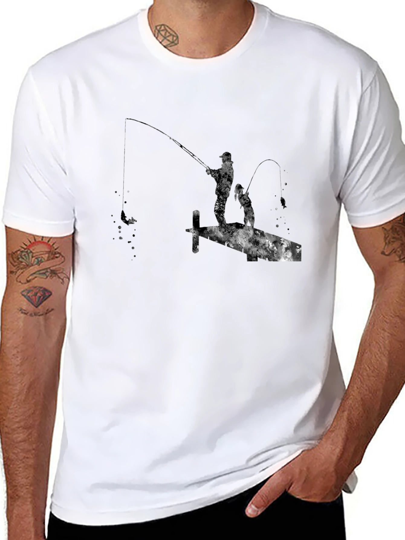 Fishing Silhouette Graphic Black T-Shirt