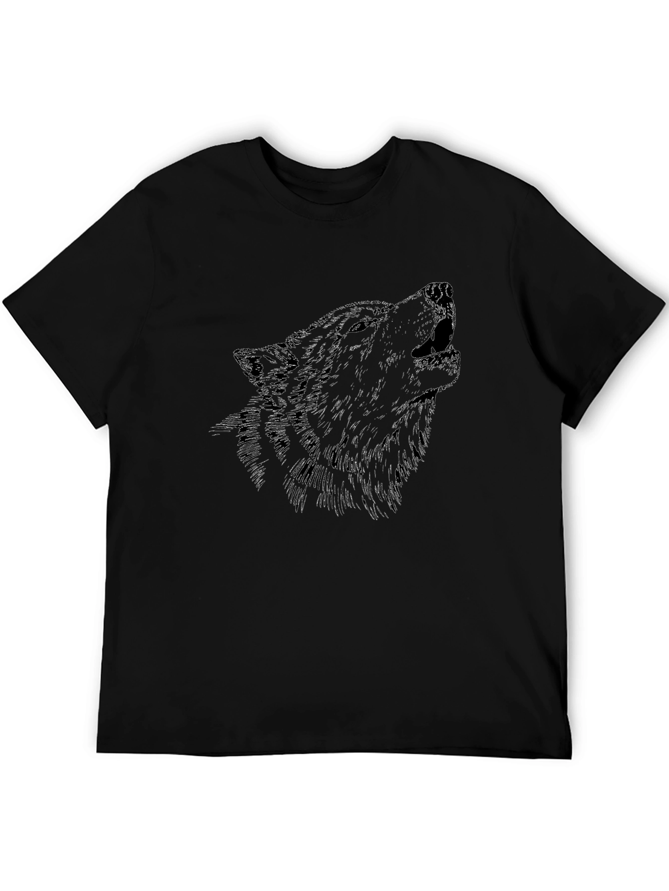 Mens Black Wolf Graphic Print Crew Neck T-Shirt