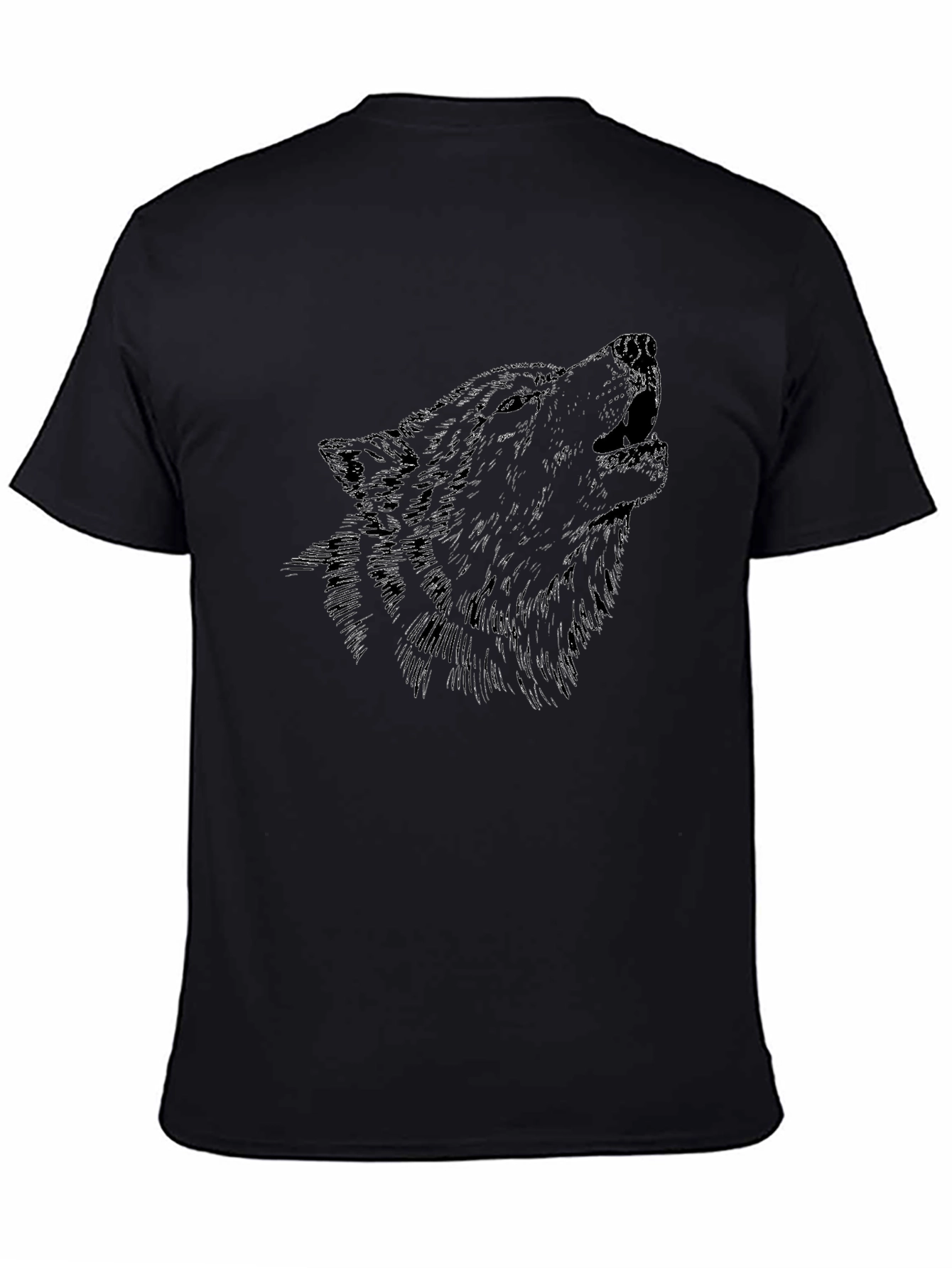 Mens Black Wolf Graphic Print Crew Neck T-Shirt