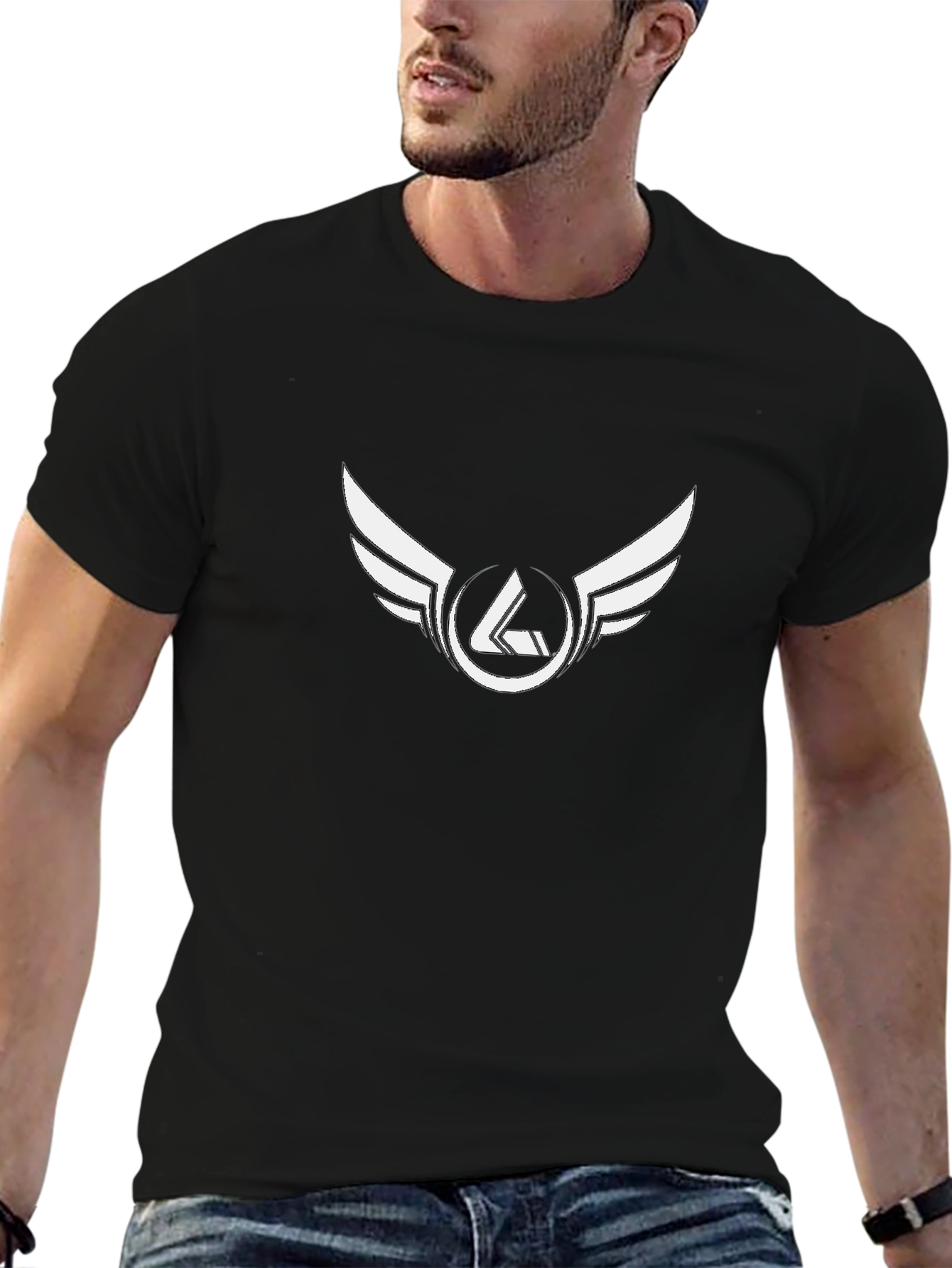 Mens Black T-Shirt with Winged Logo