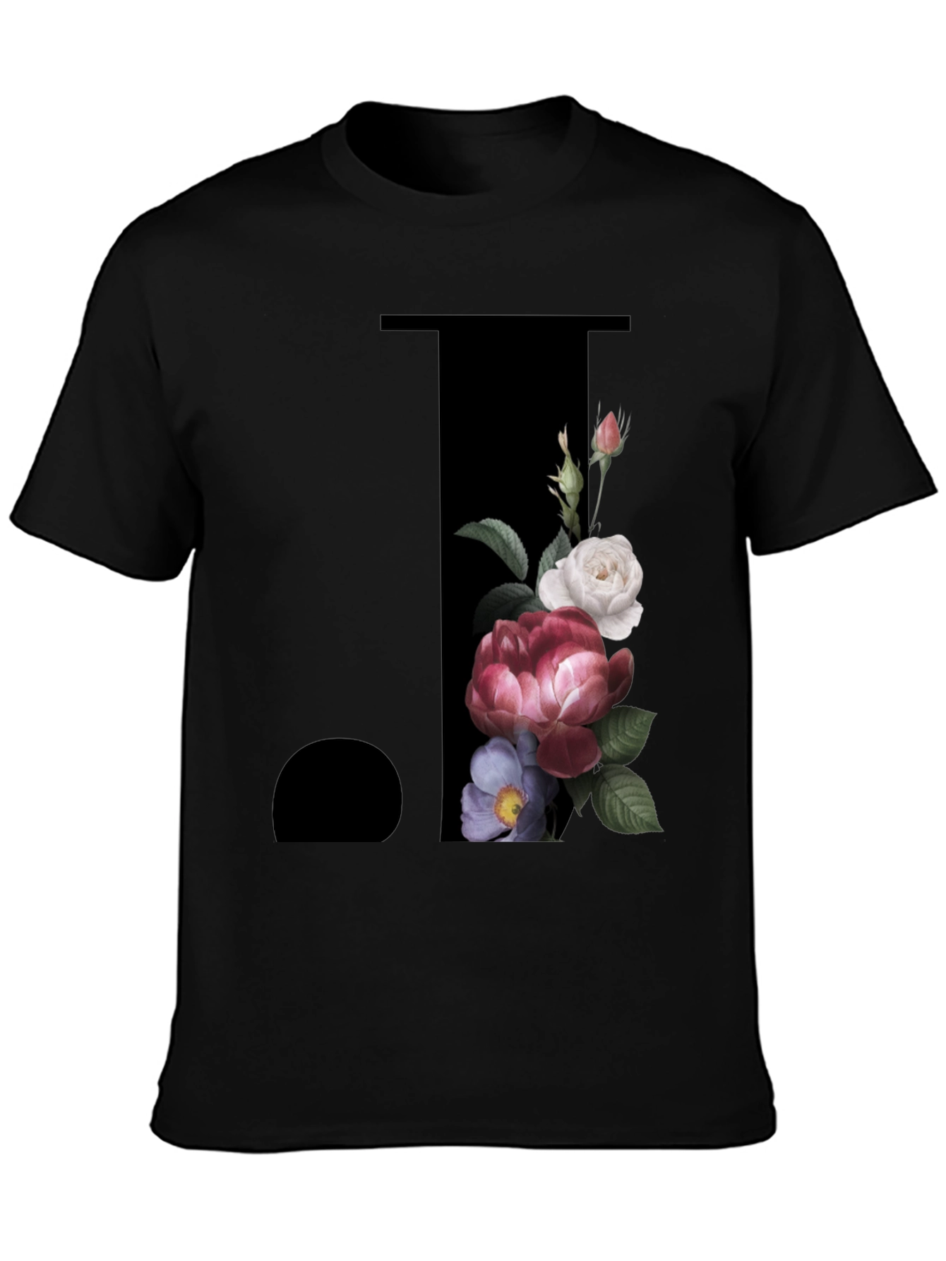 Floral Initial J Black T-Shirt