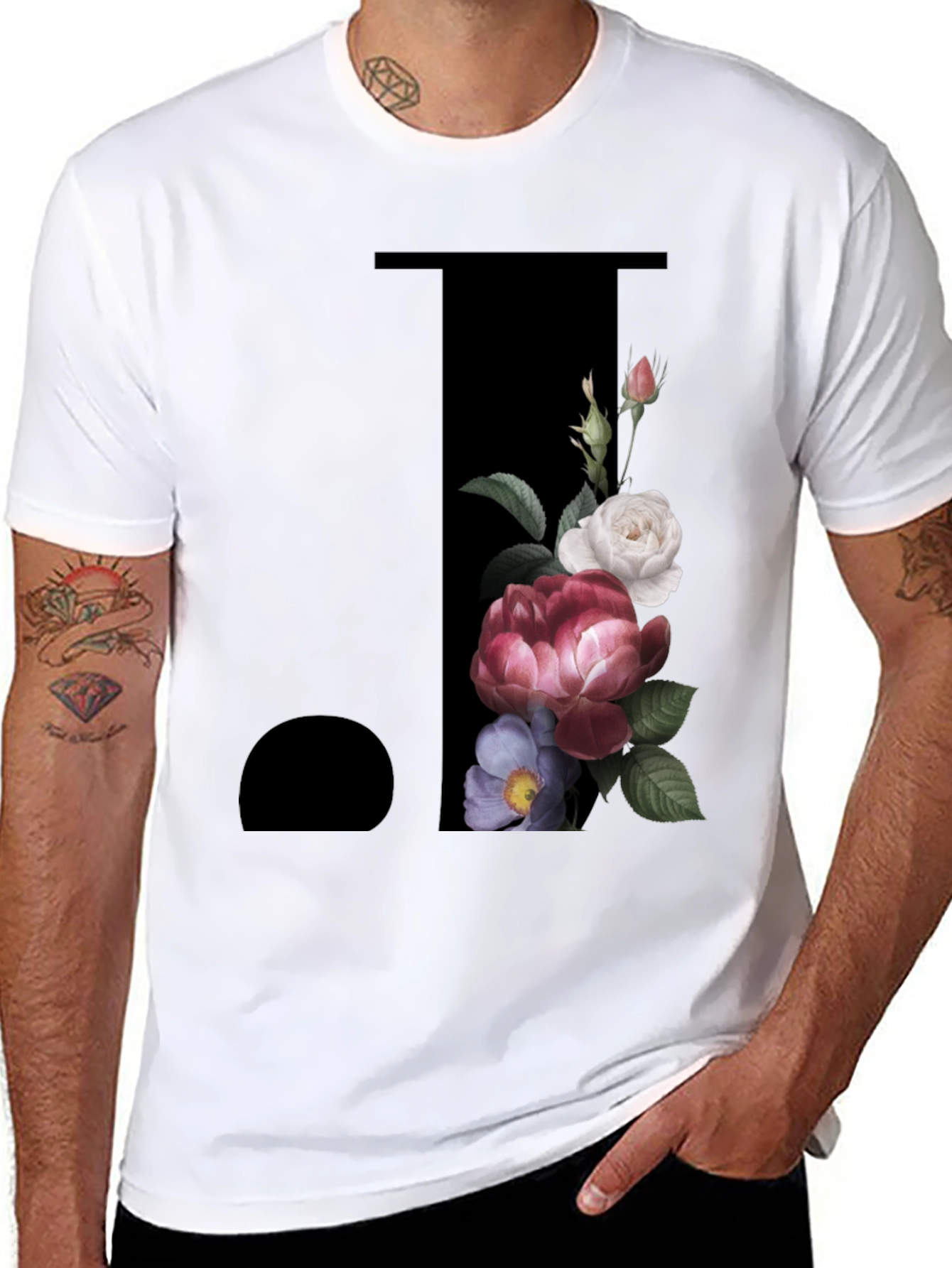 Floral Initial J Black T-Shirt
