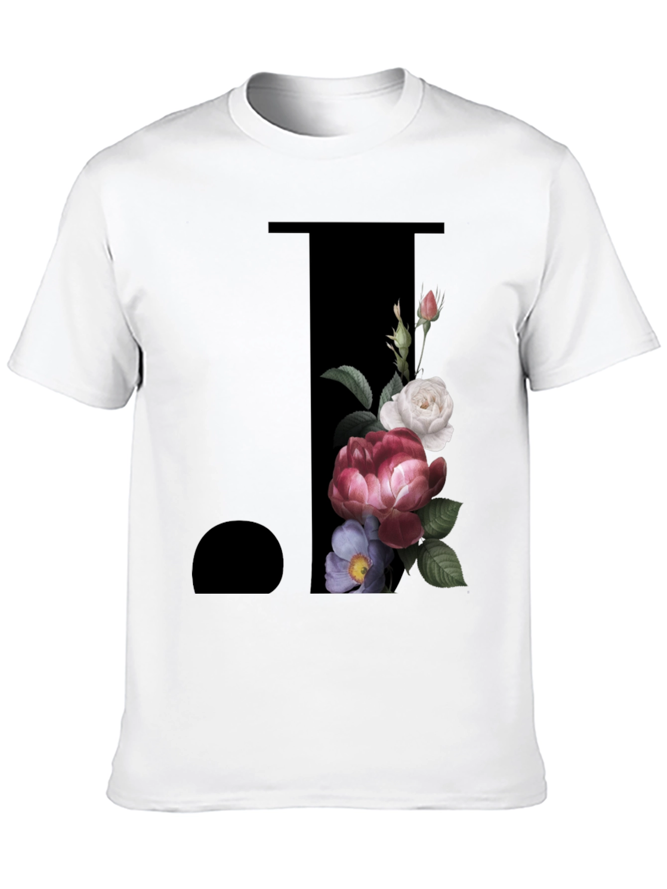 Floral Initial J Black T-Shirt
