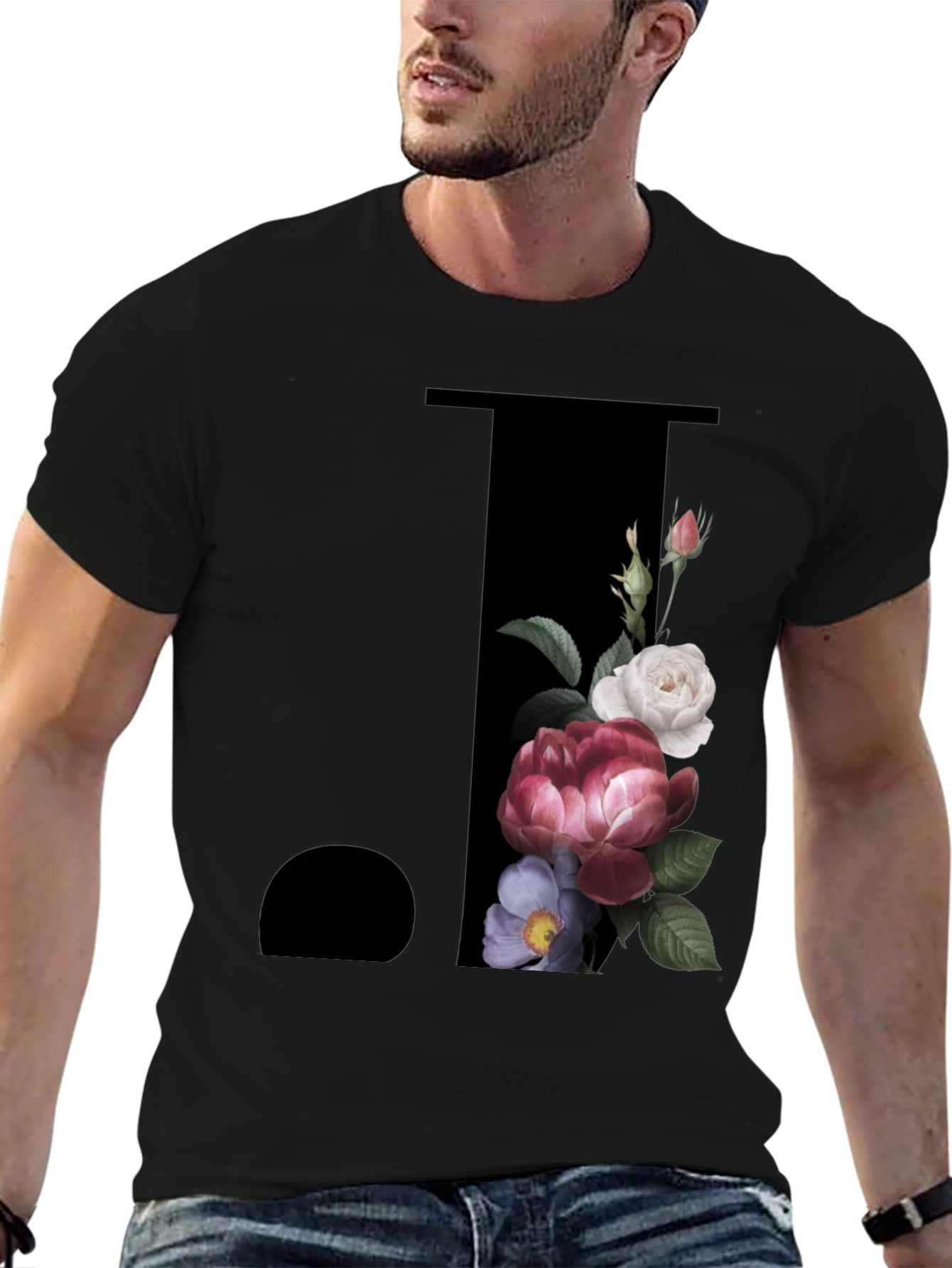 Floral Initial J Black T-Shirt
