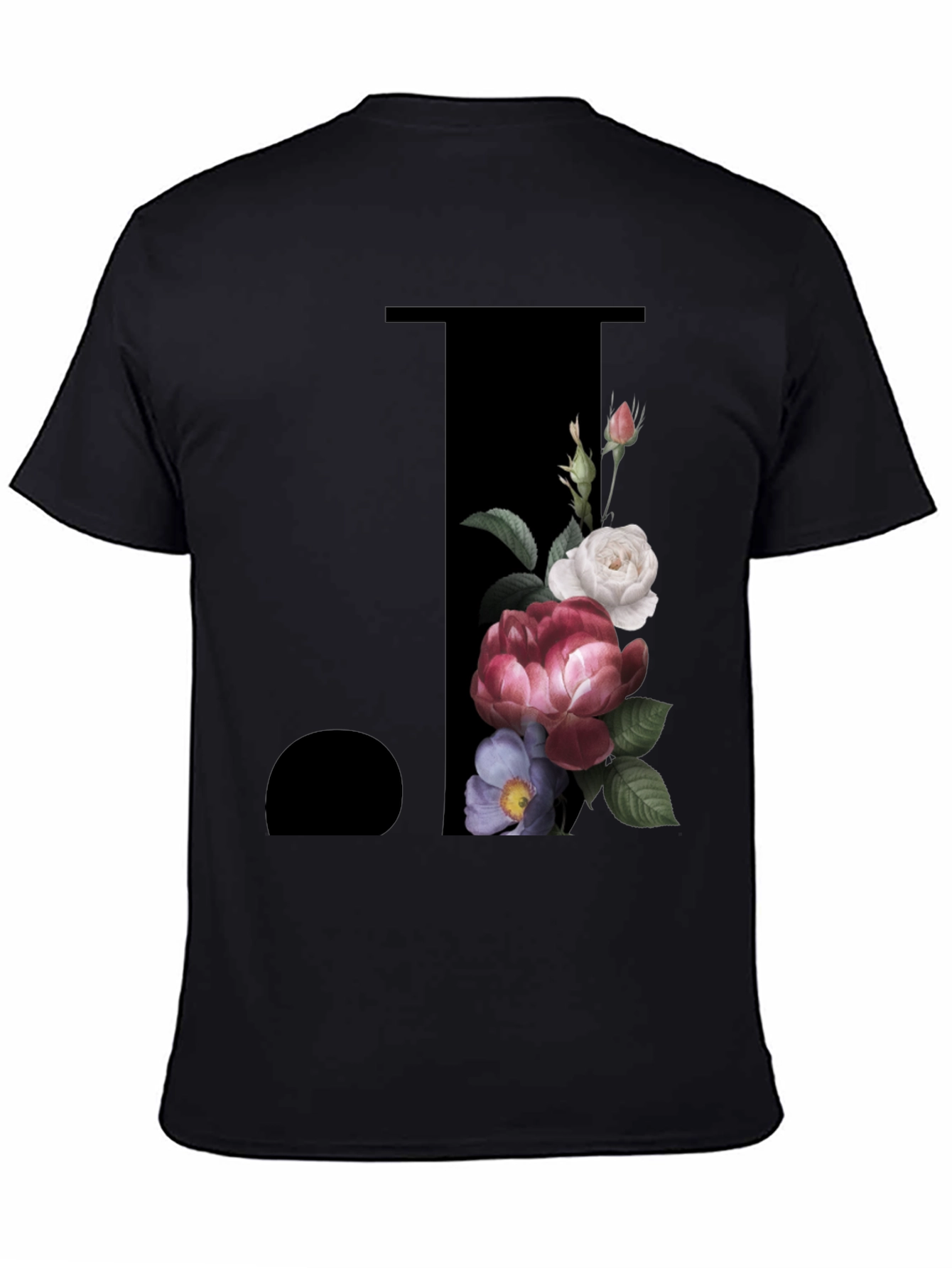 Floral Initial J Black T-Shirt