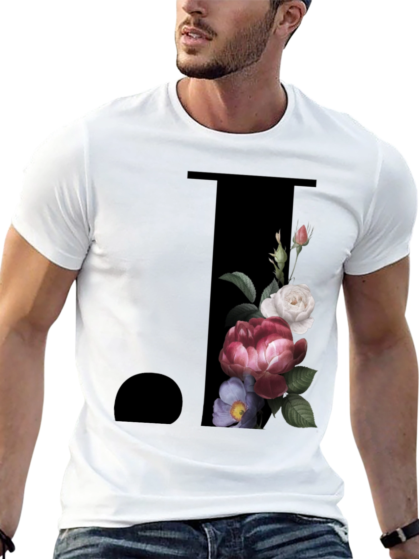 Floral Initial J Black T-Shirt