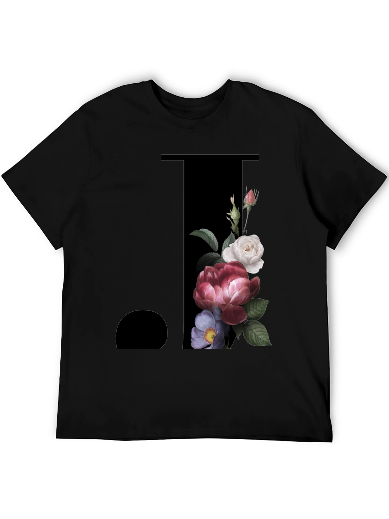Floral Initial J Black T-Shirt