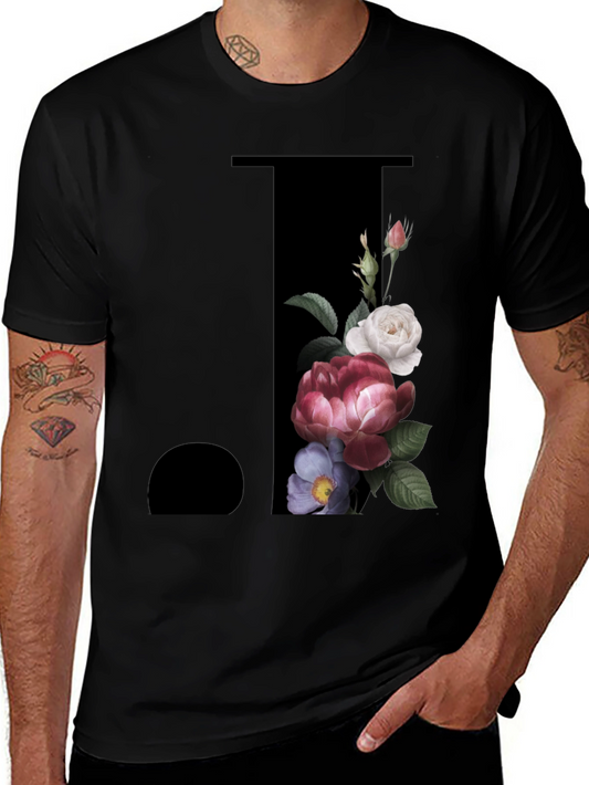 Floral Initial J Black T-Shirt