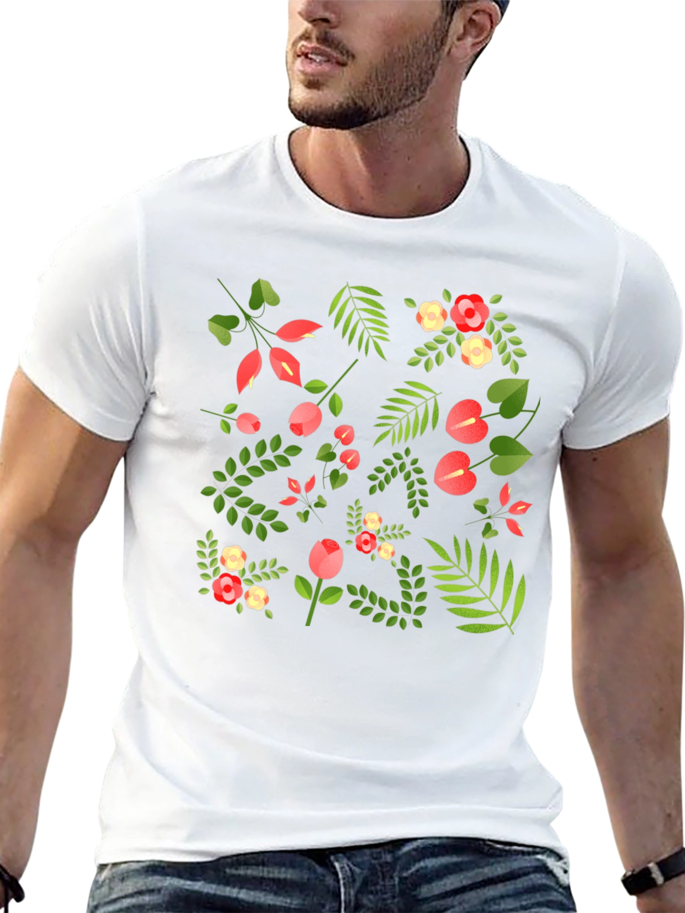 Floral Print Black T-Shirt - Stylish Mens Tee
