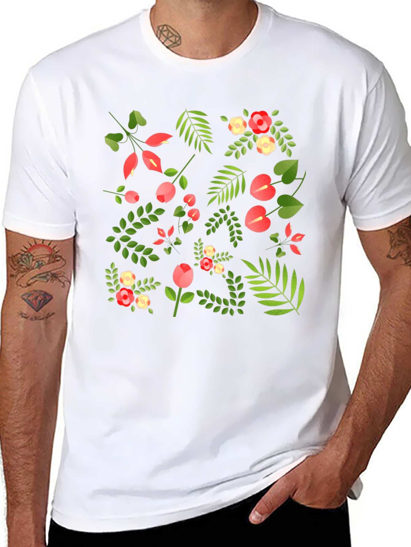 Floral Print Black T-Shirt - Stylish Mens Tee