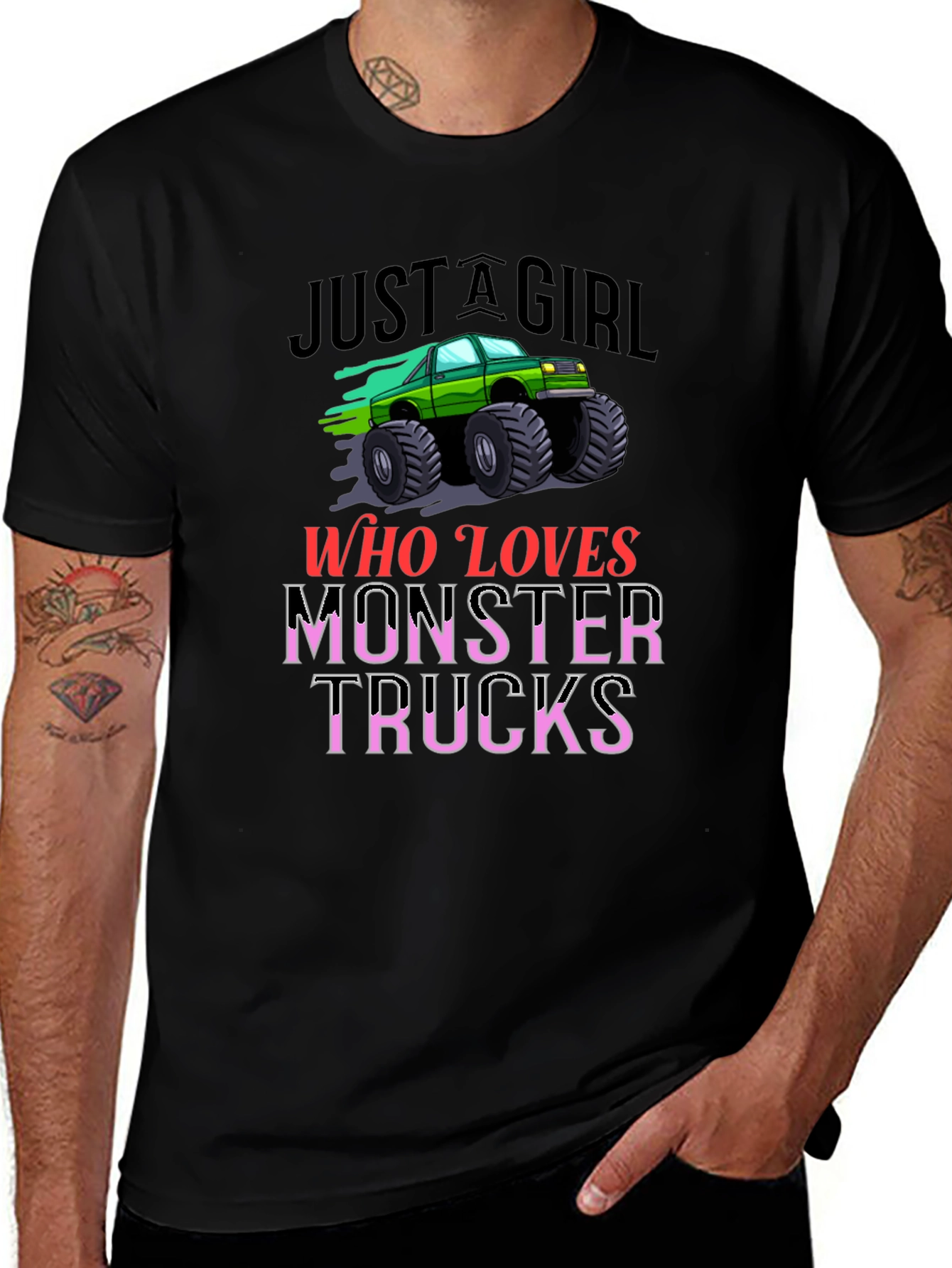 Monster Truck Loving Girl Black Graphic T-Shirt