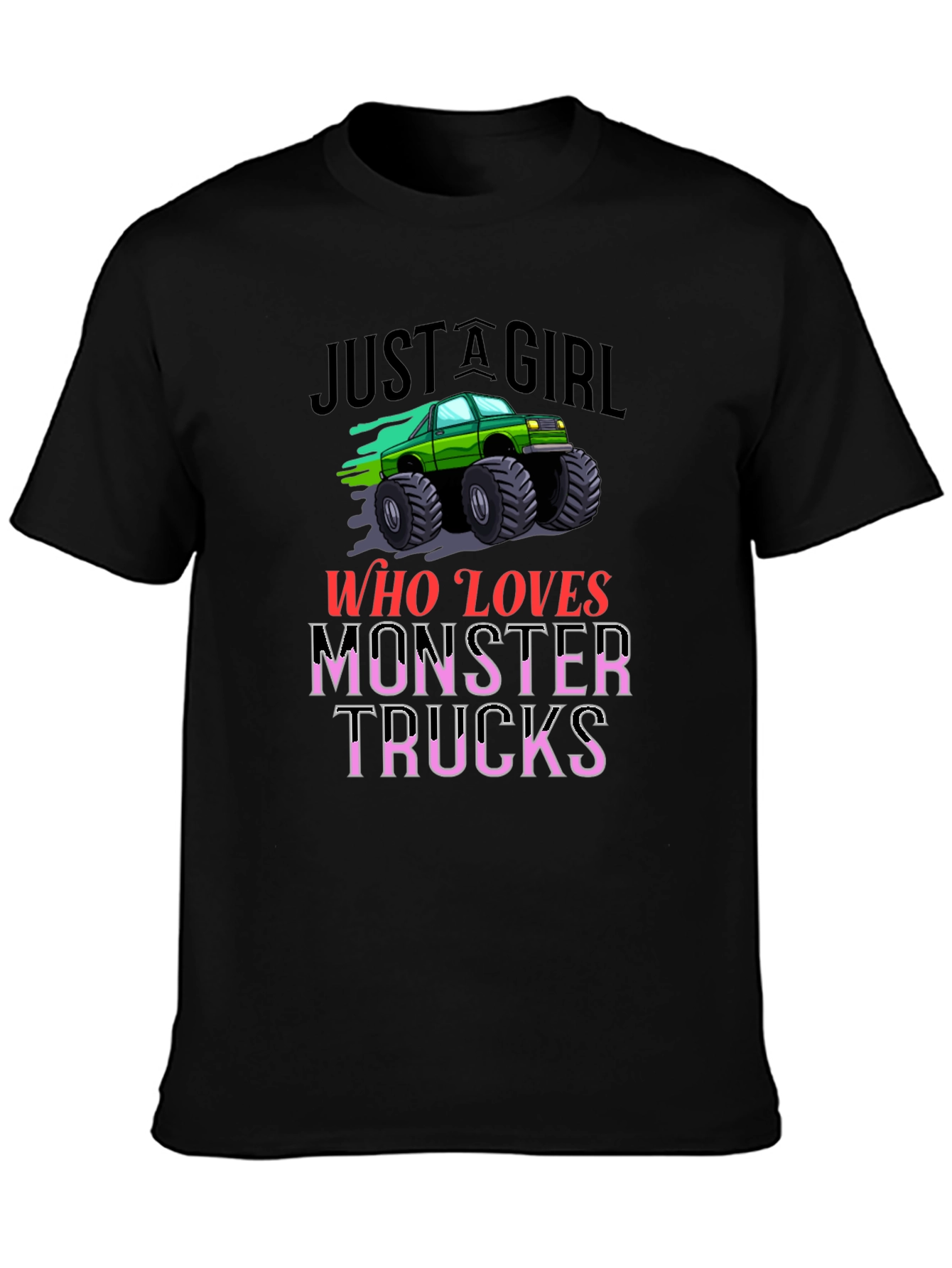 Monster Truck Loving Girl Black Graphic T-Shirt