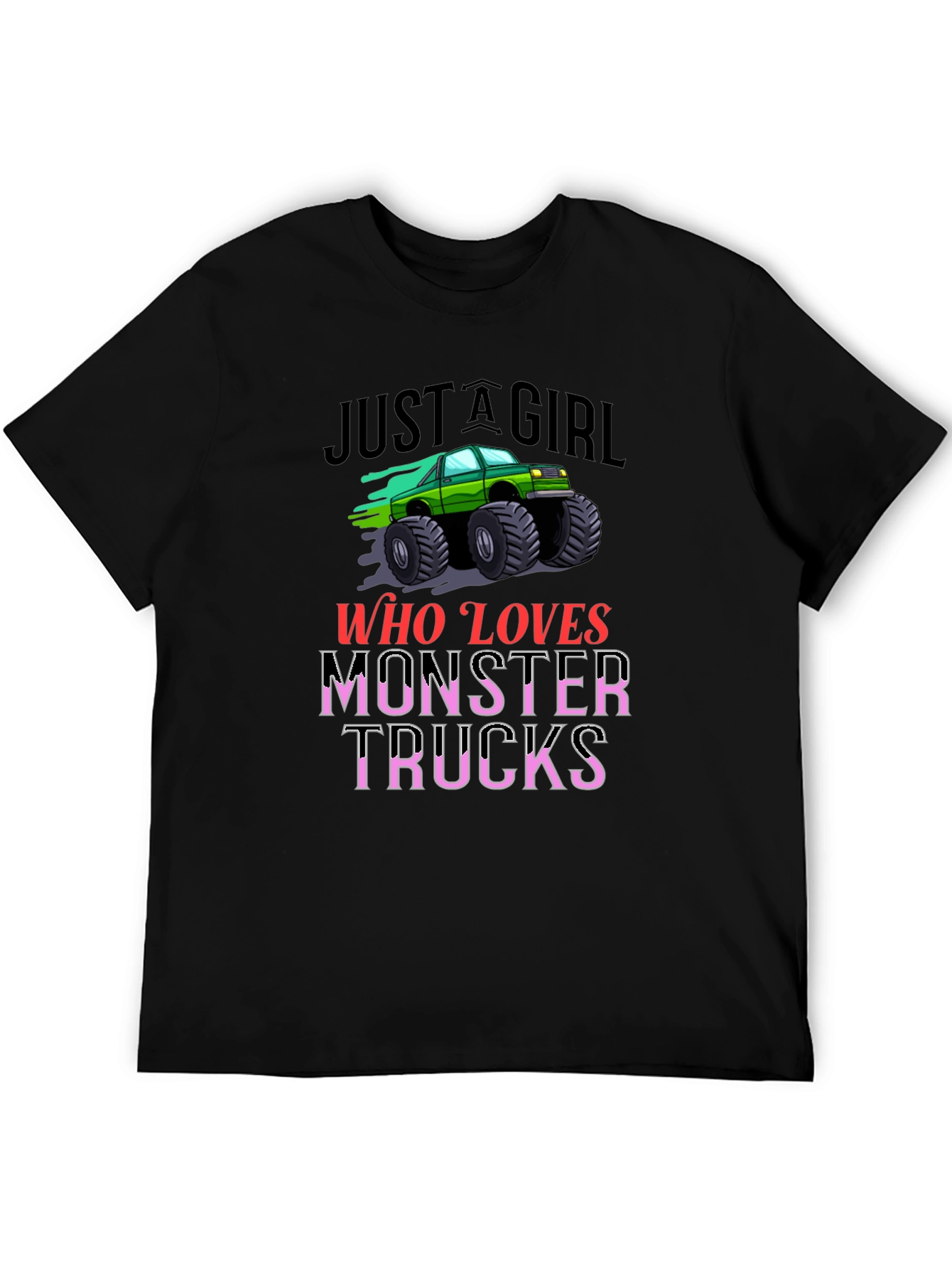 Monster Truck Loving Girl Black Graphic T-Shirt