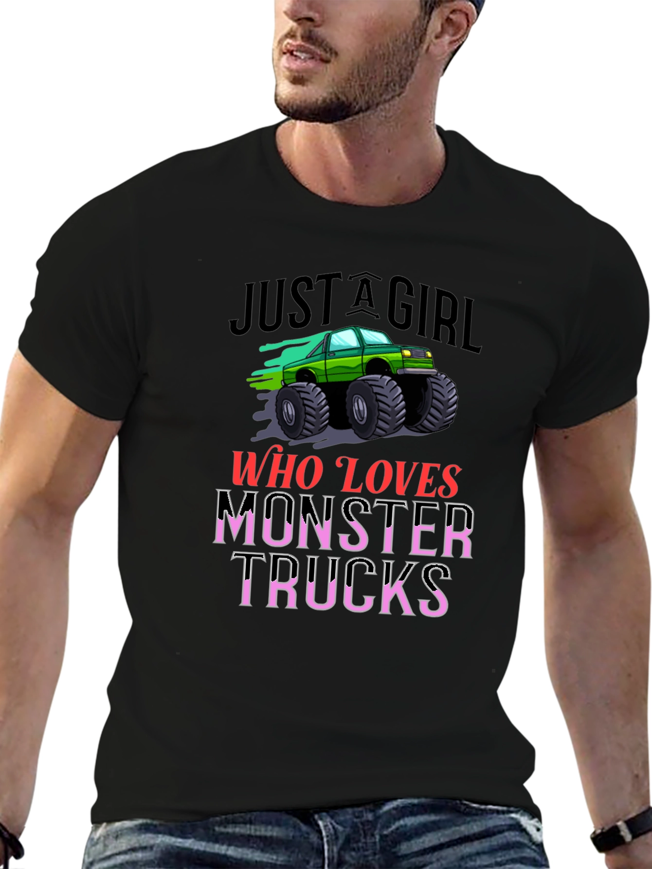Monster Truck Loving Girl Black Graphic T-Shirt