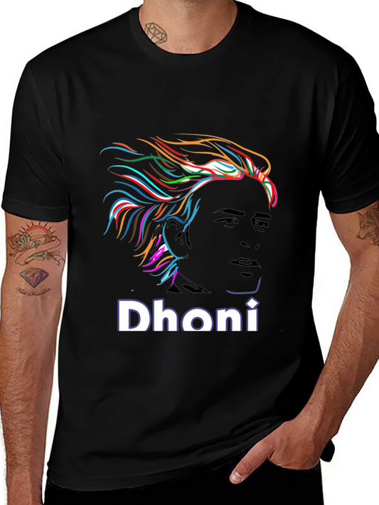 Dhoni Portrait Graphic Print Black T-Shirt