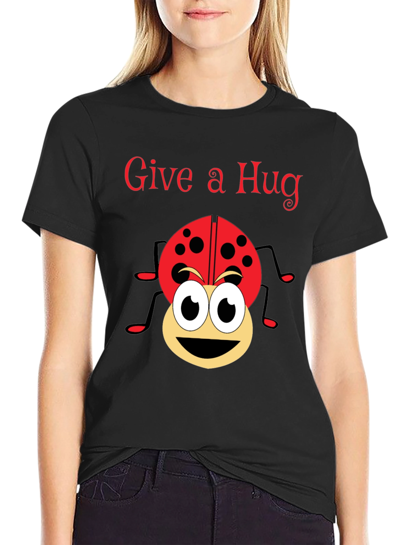 Give a Hug Ladybug Graphic Tee - Black