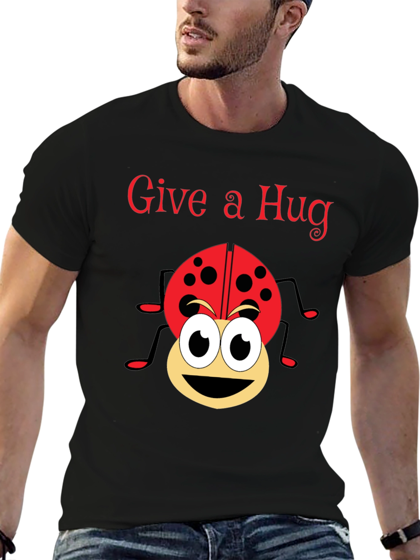 Give a Hug Ladybug Graphic Tee - Black