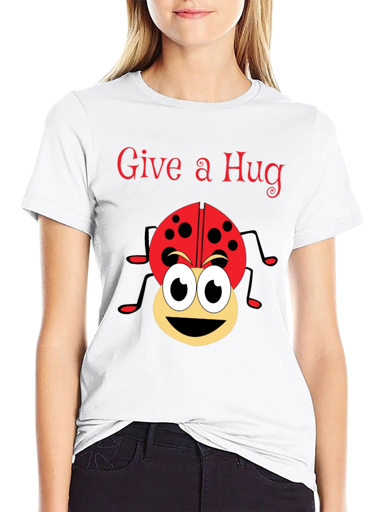 Give a Hug Ladybug Graphic Tee - Black