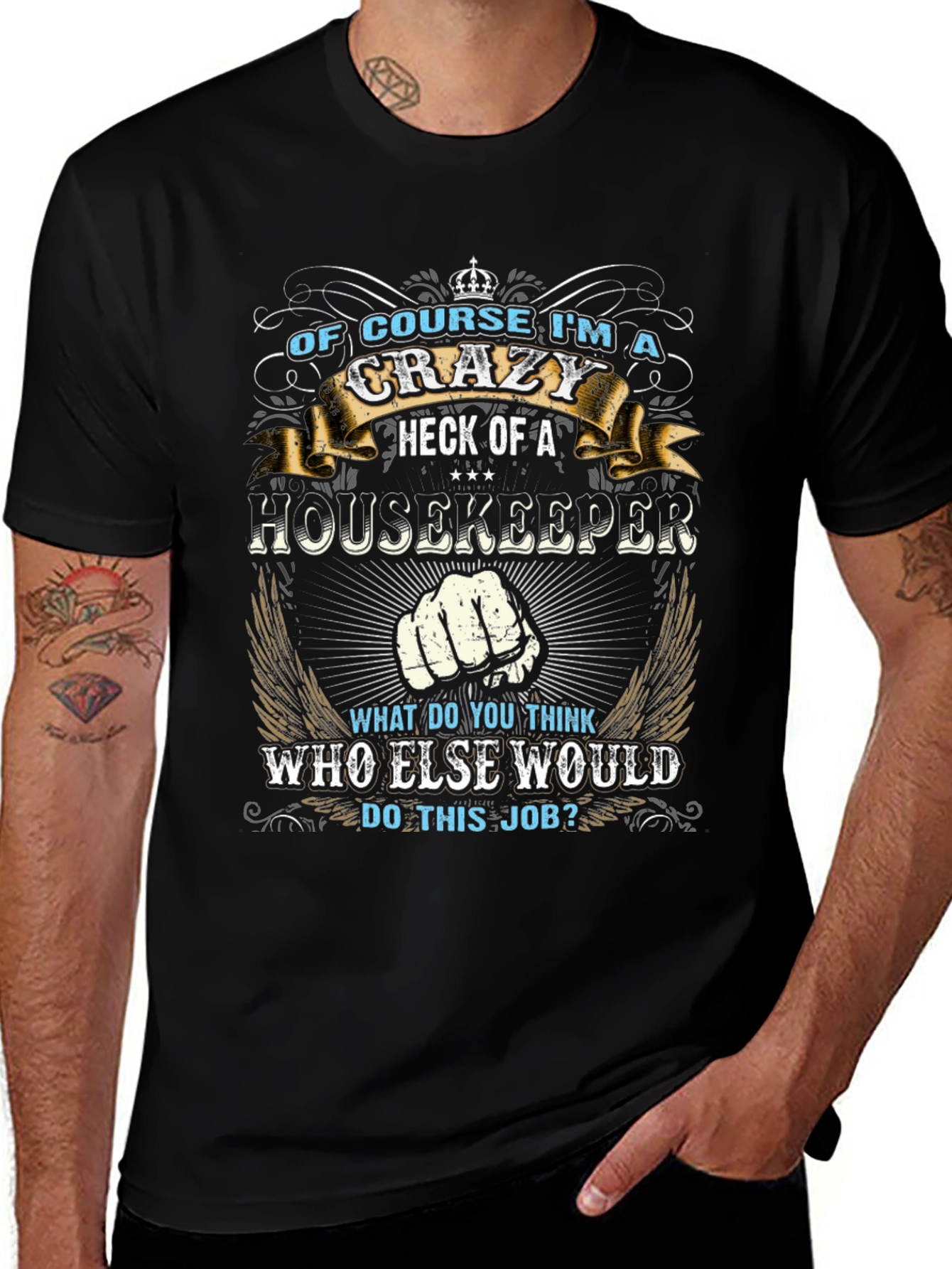 Crazy Housekeeper Graphic Tee - Black