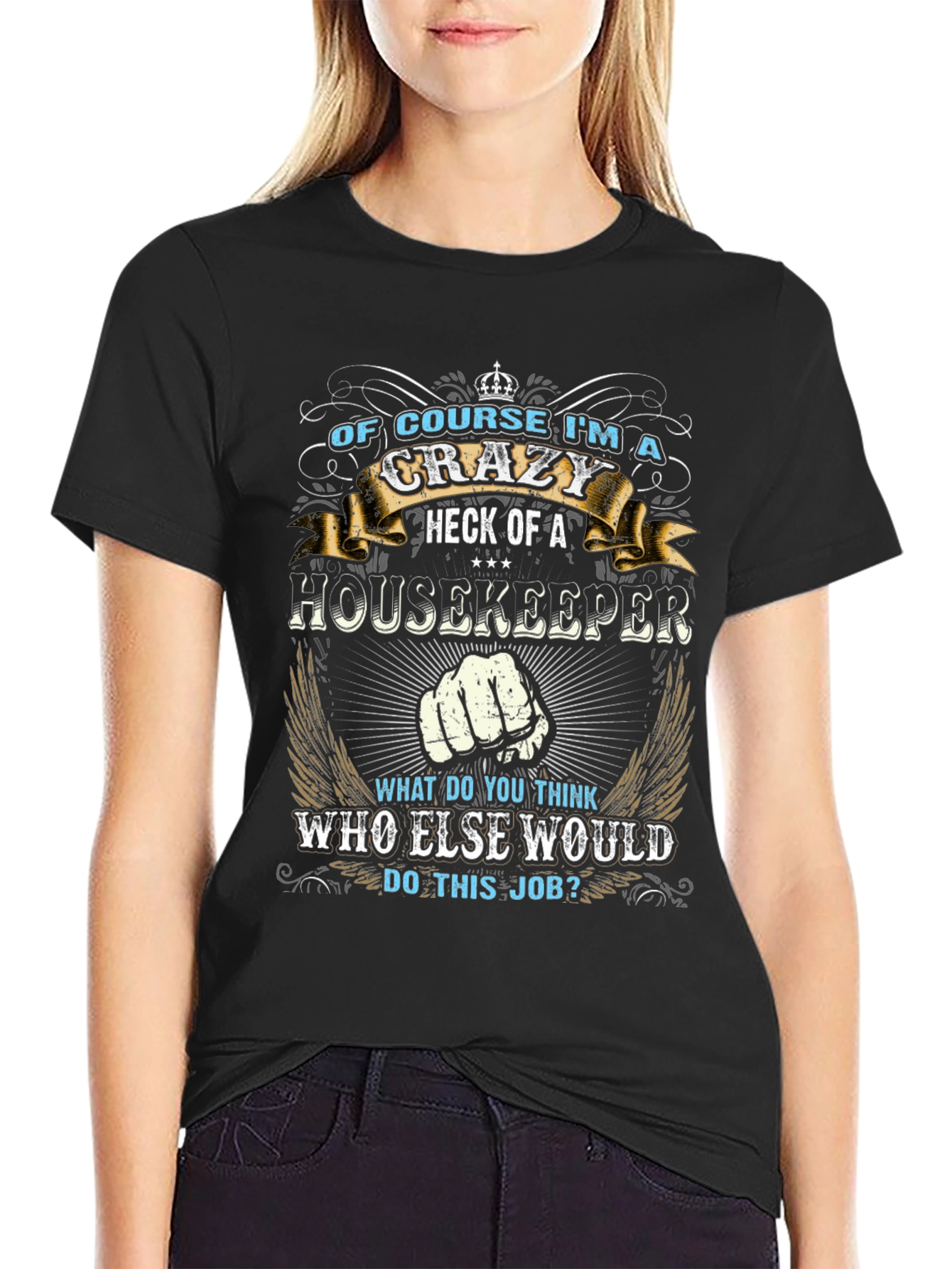 Crazy Housekeeper Graphic Tee - Black