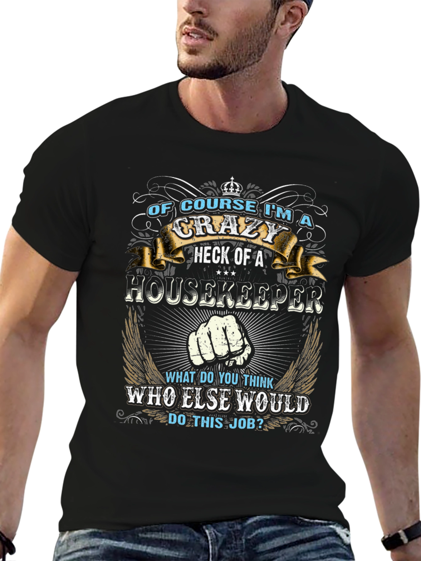 Crazy Housekeeper Graphic Tee - Black
