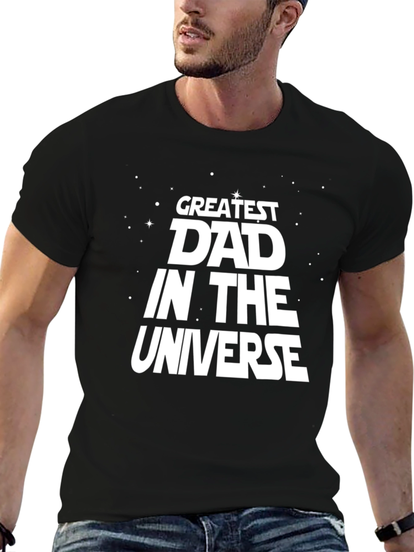 Greatest Dad in the Universe Black Graphic T-Shirt