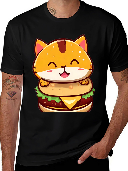 Burger Cat T-Shirt - Cute Cartoon Graphic Tee