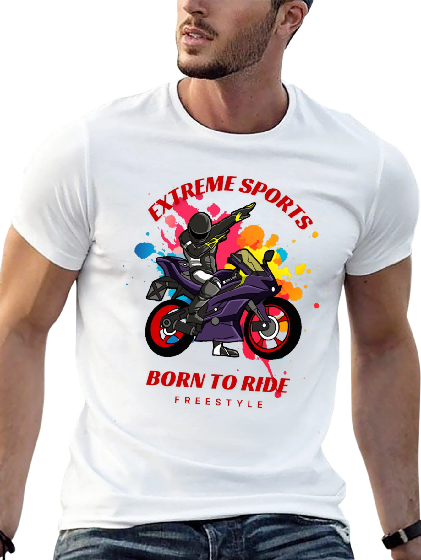 Extreme Sports Motorcycle Rider Graphic T-Shirt