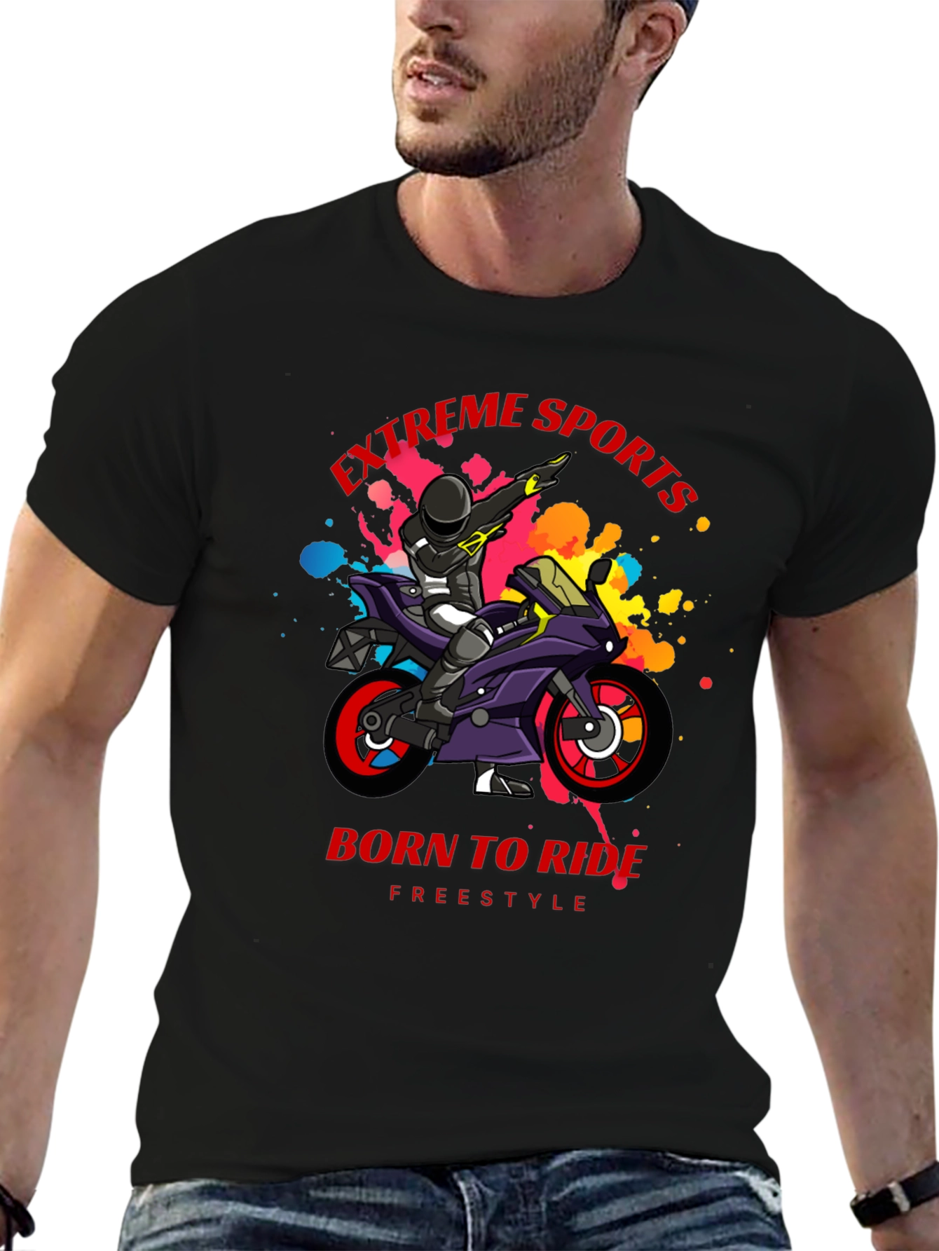 Extreme Sports Motorcycle Rider Graphic T-Shirt