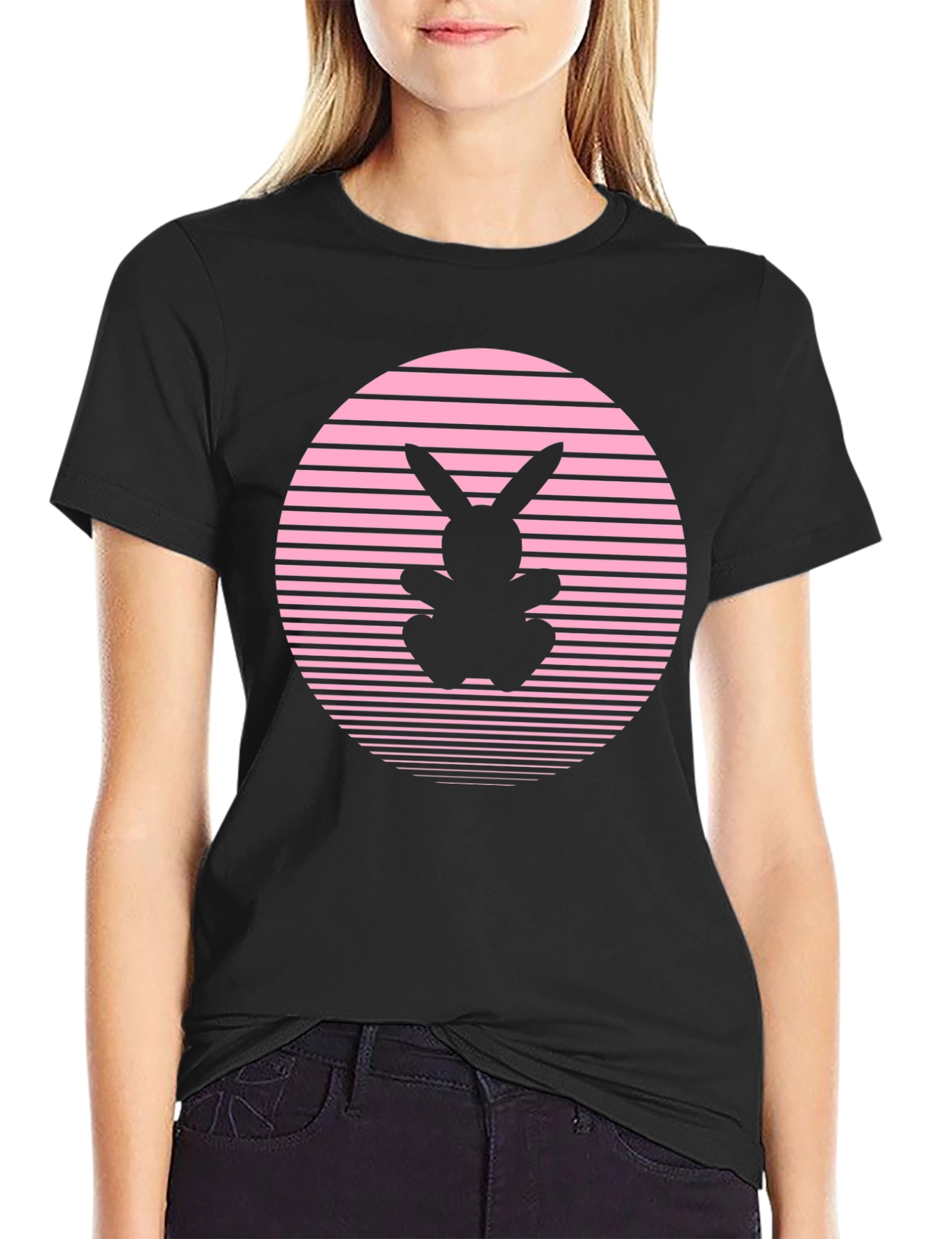Retro Bunny T-Shirt - Pink Sunset Design