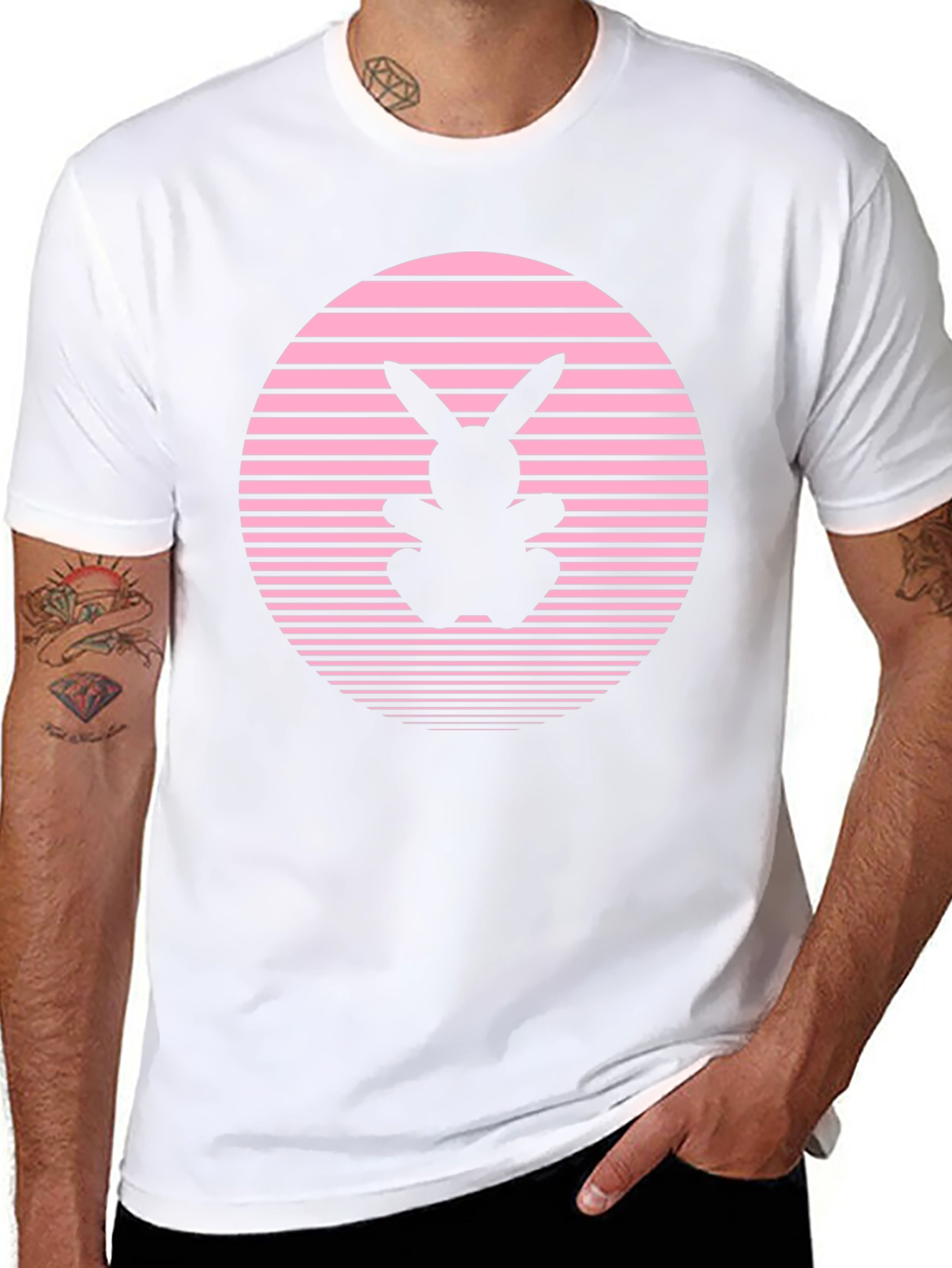 Retro Bunny T-Shirt - Pink Sunset Design