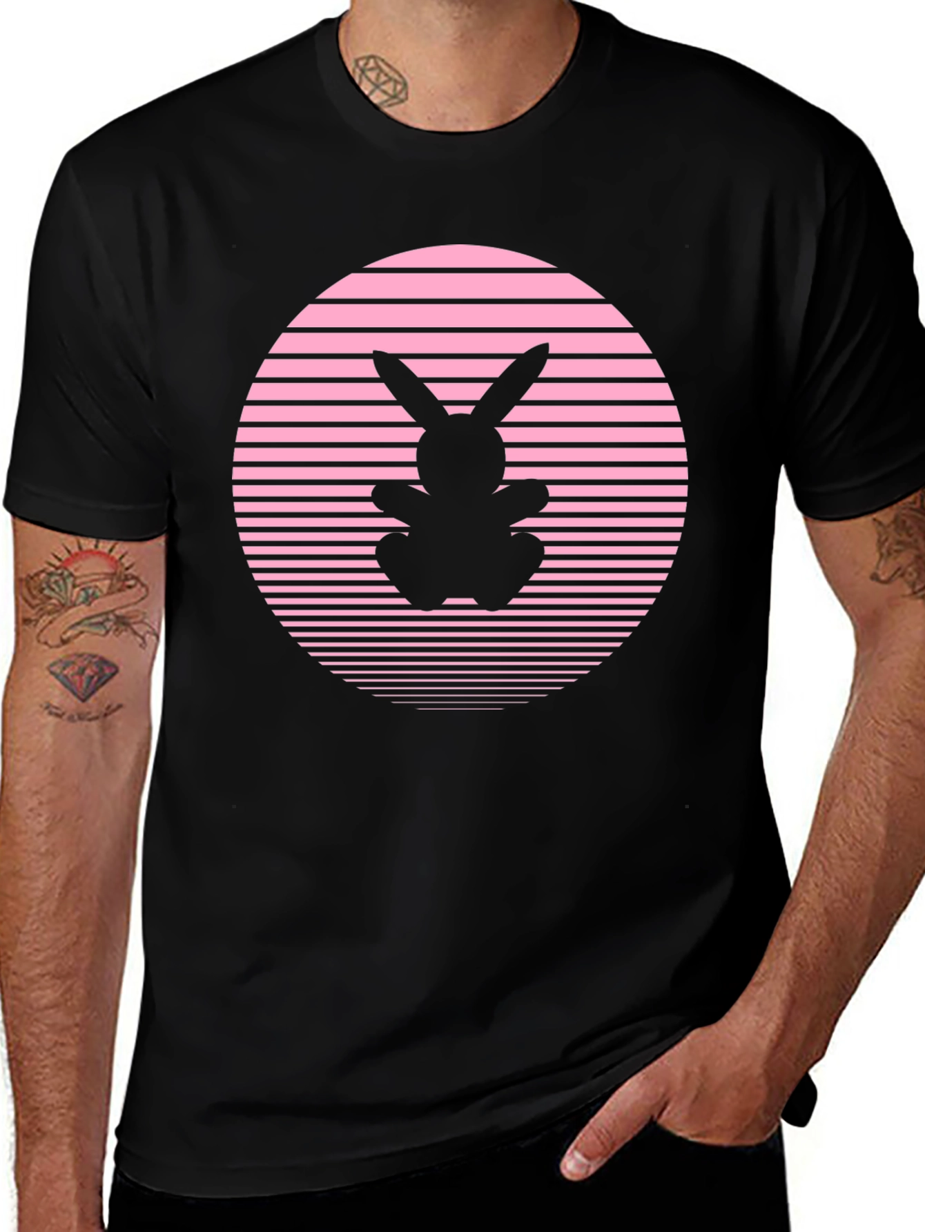Retro Bunny T-Shirt - Pink Sunset Design
