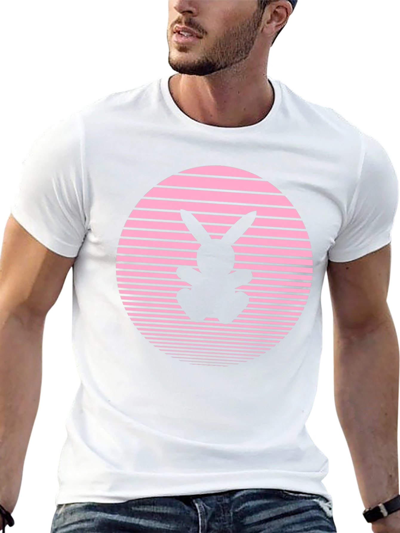 Retro Bunny T-Shirt - Pink Sunset Design