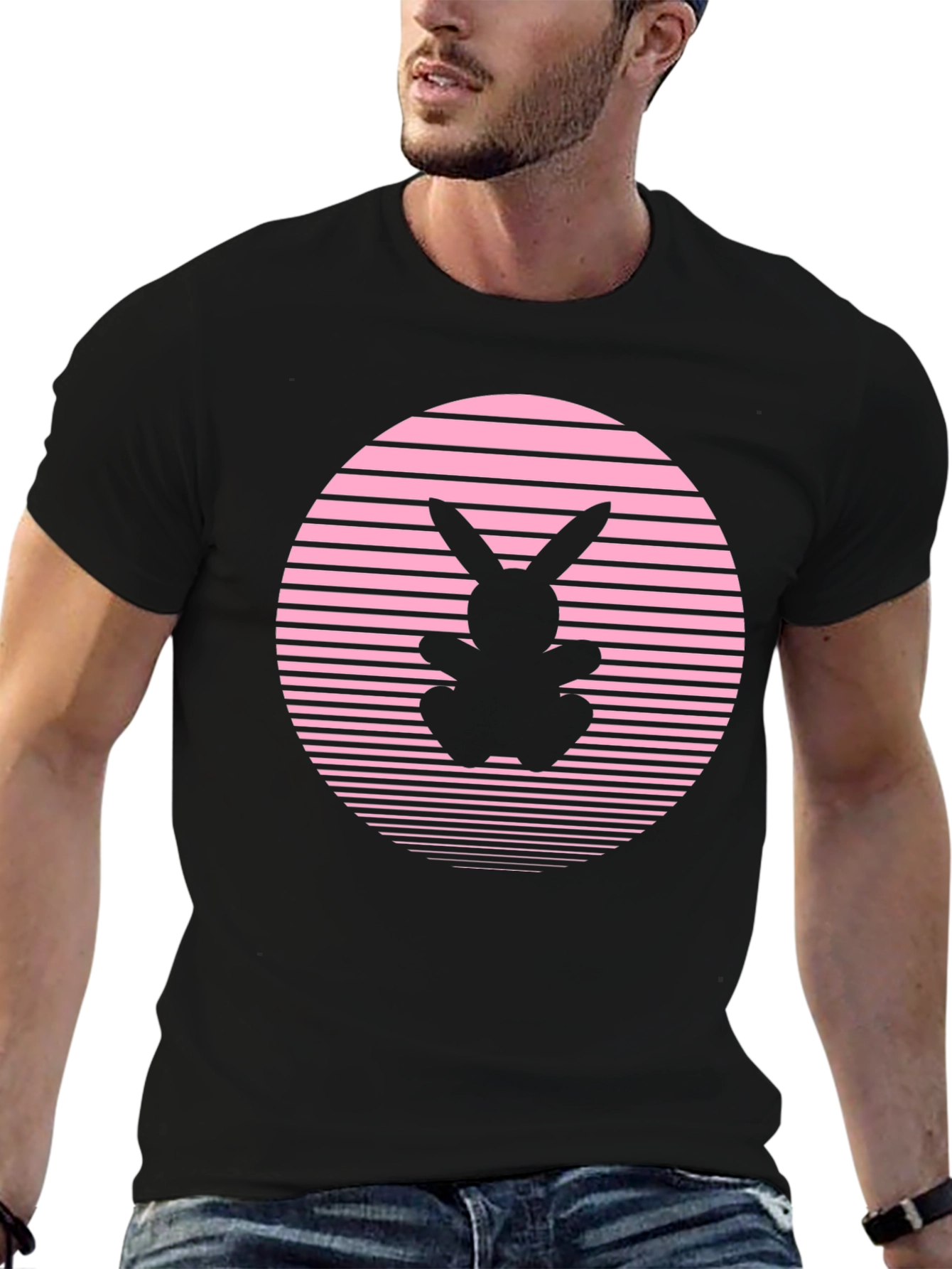 Retro Bunny T-Shirt - Pink Sunset Design