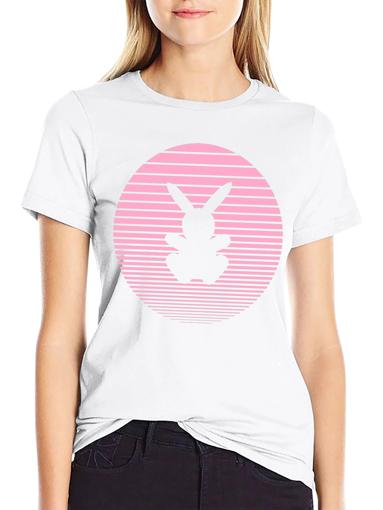 Retro Bunny T-Shirt - Pink Sunset Design