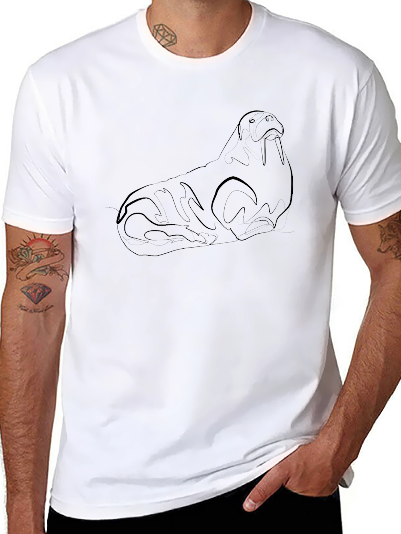 Walrus Outline Black T-Shirt - Stylish & Unique