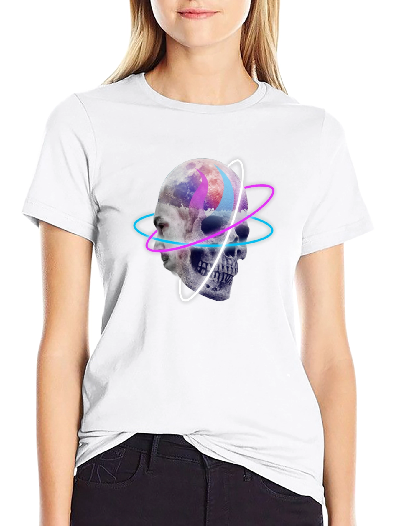 Skull & Face Graphic Print Black T-Shirt