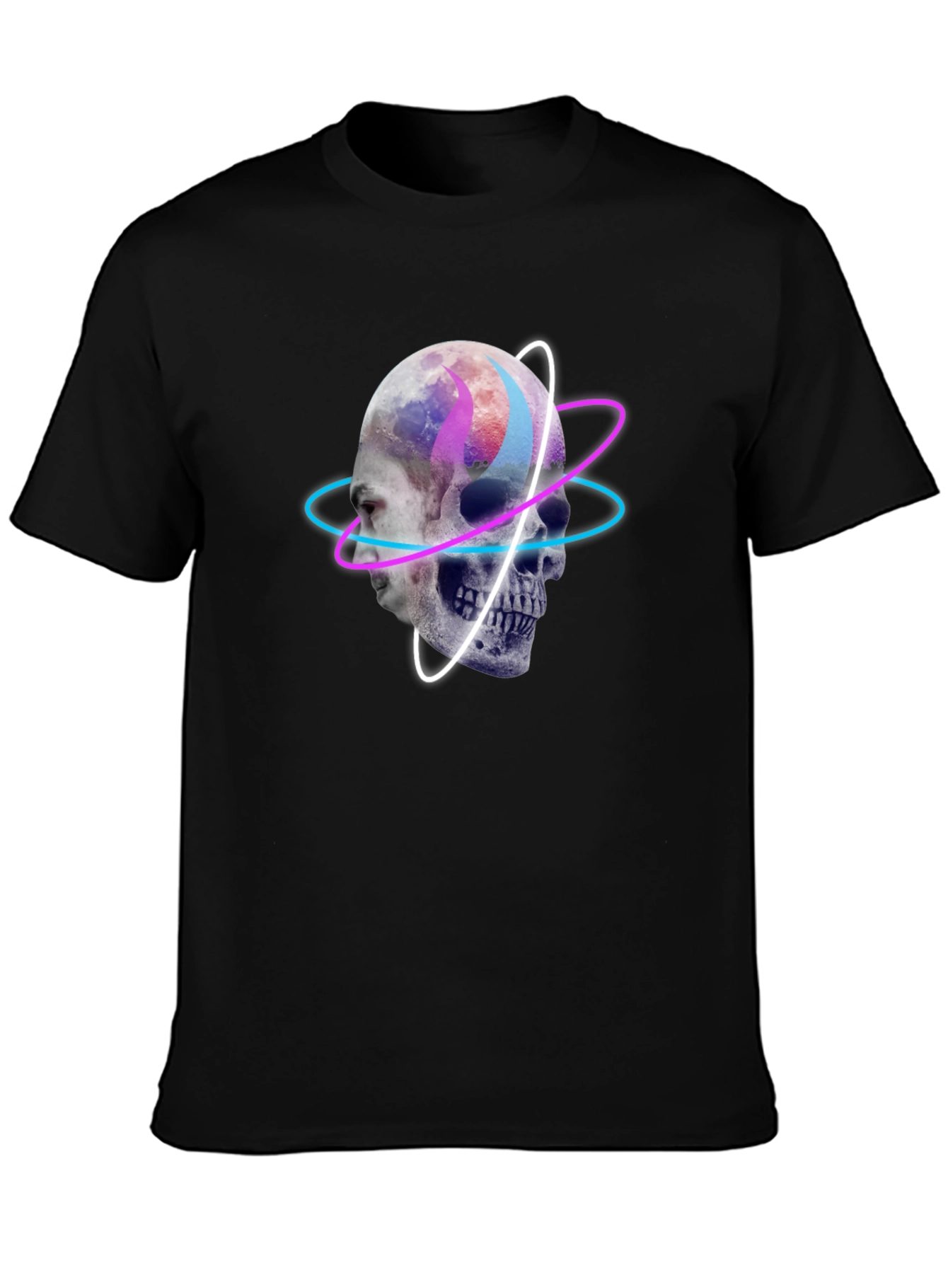 Skull & Face Graphic Print Black T-Shirt