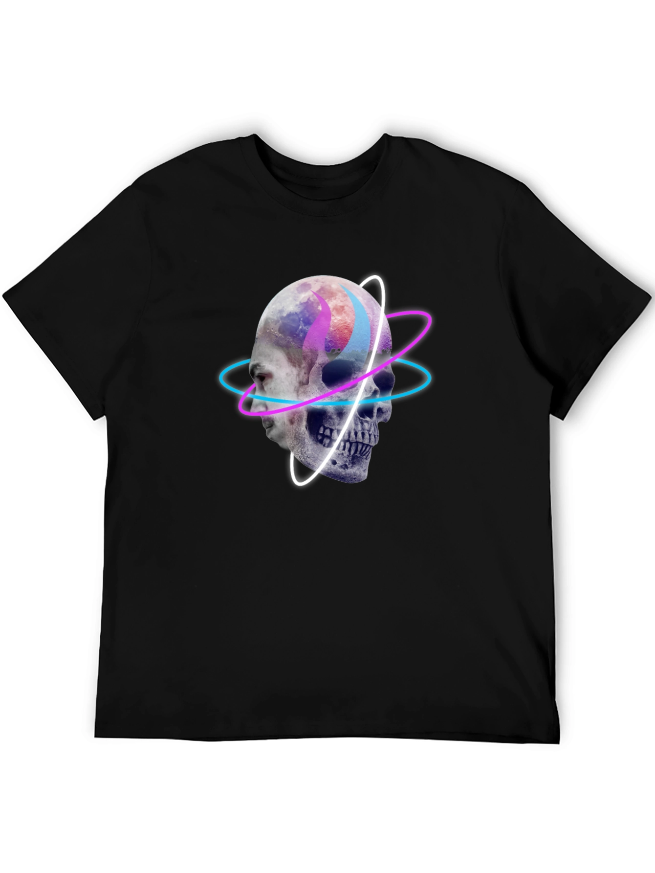 Skull & Face Graphic Print Black T-Shirt